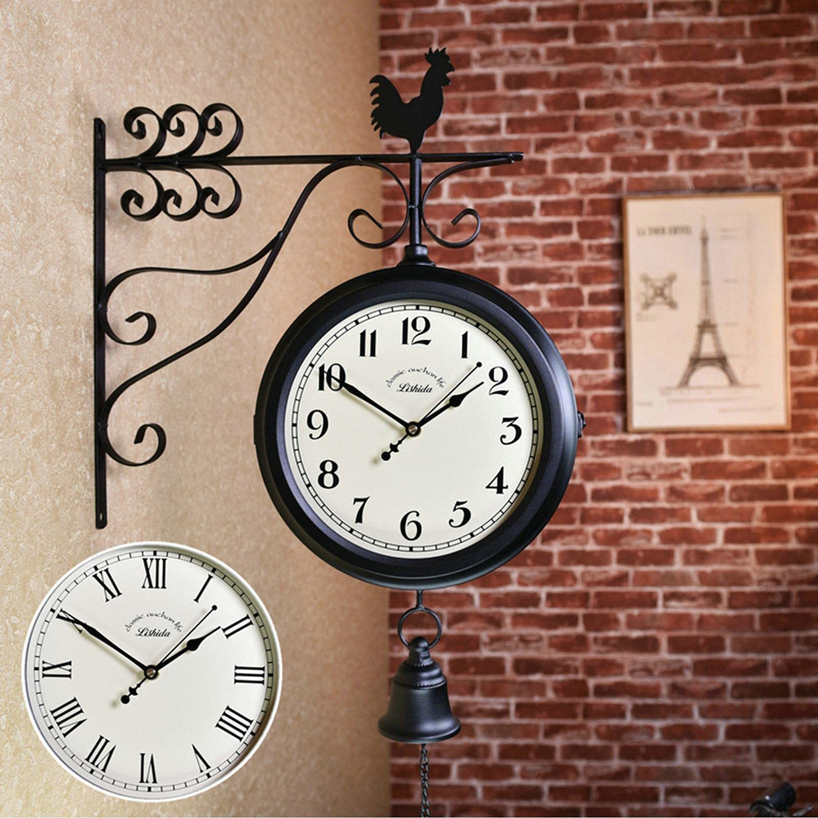 Horloge murale antique double face pour sublimer votre terrasse ou véranda