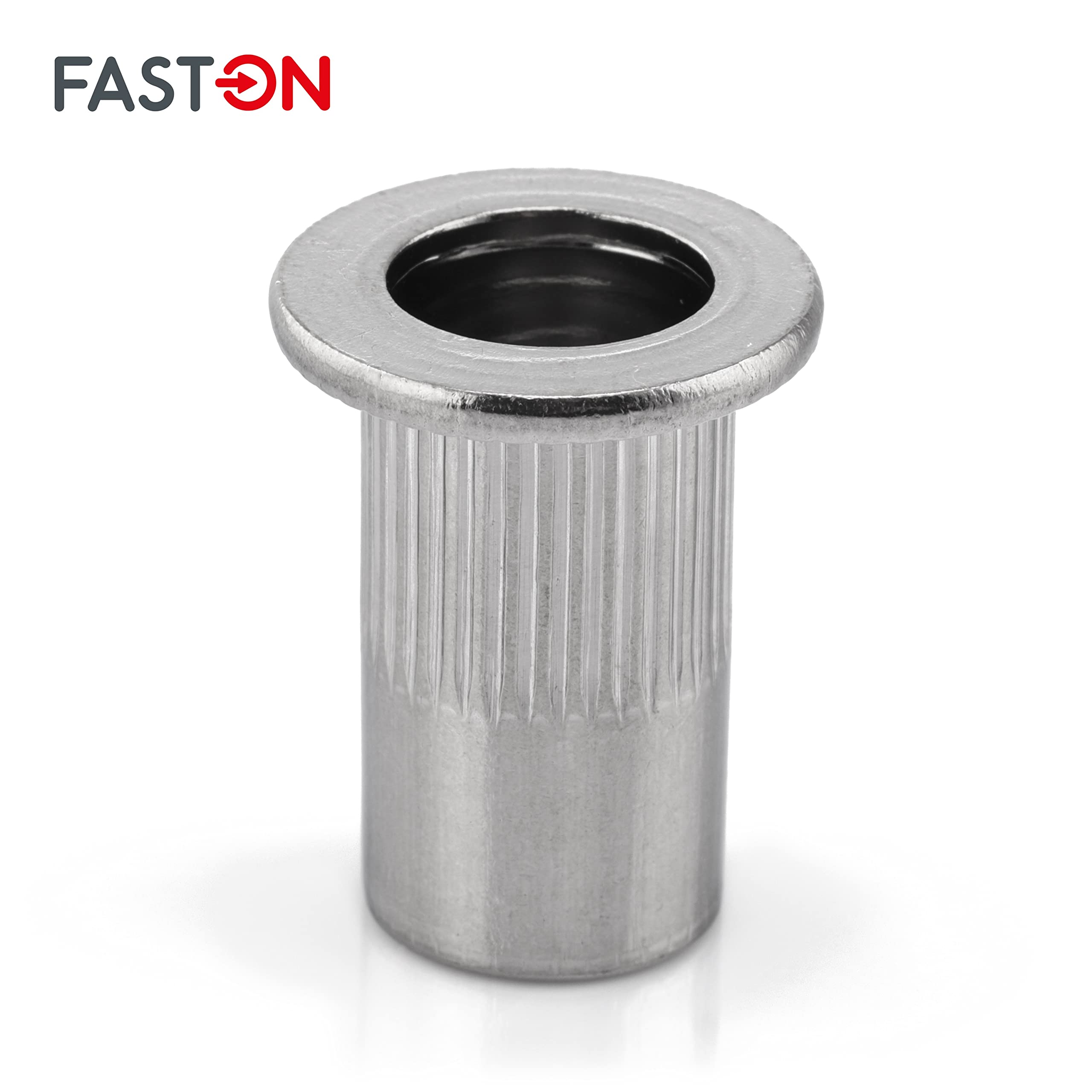 FASTON® Flachkopf Einnietmuttern Rundschaft M10x22 mm Edelstahl A2 V2A (50 Stück) Blindnietmutter Blindmuttern Rund Gewinde Offen Gerändelt Nietmuttern Gewindenieten