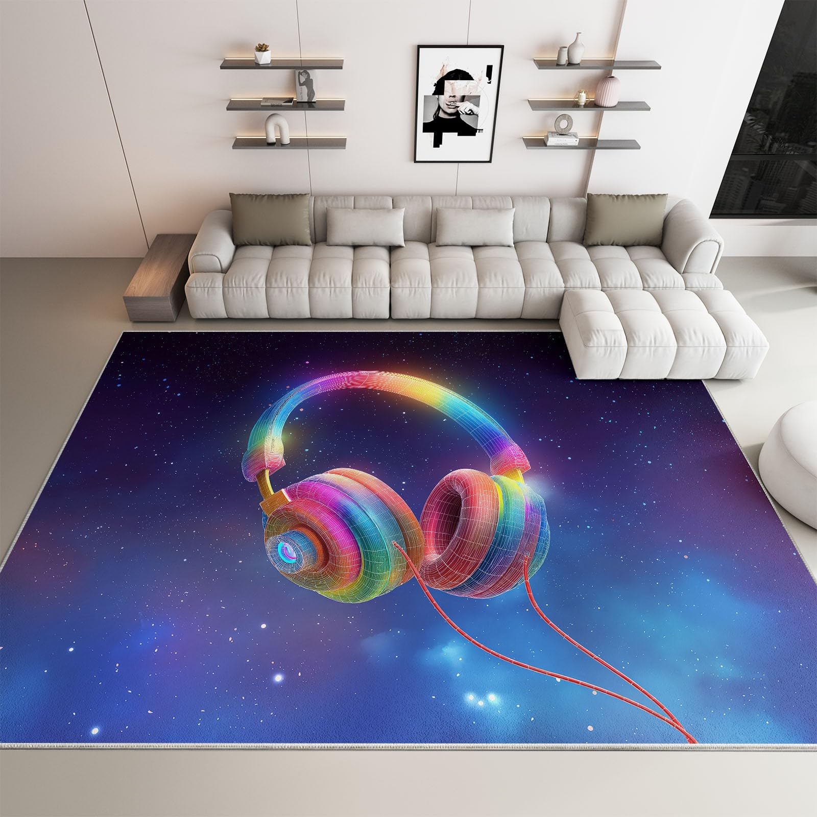 Nowoczesny dywan słuchawki gwiaździste niebo wszechświat 160 x 230 cm, z antypoślizgową podstawą z TPR gumowa uszczelka dywaniki dekoracyjne wycieraczki, na podłogi zewnętrzne i wewnętrzne wejście