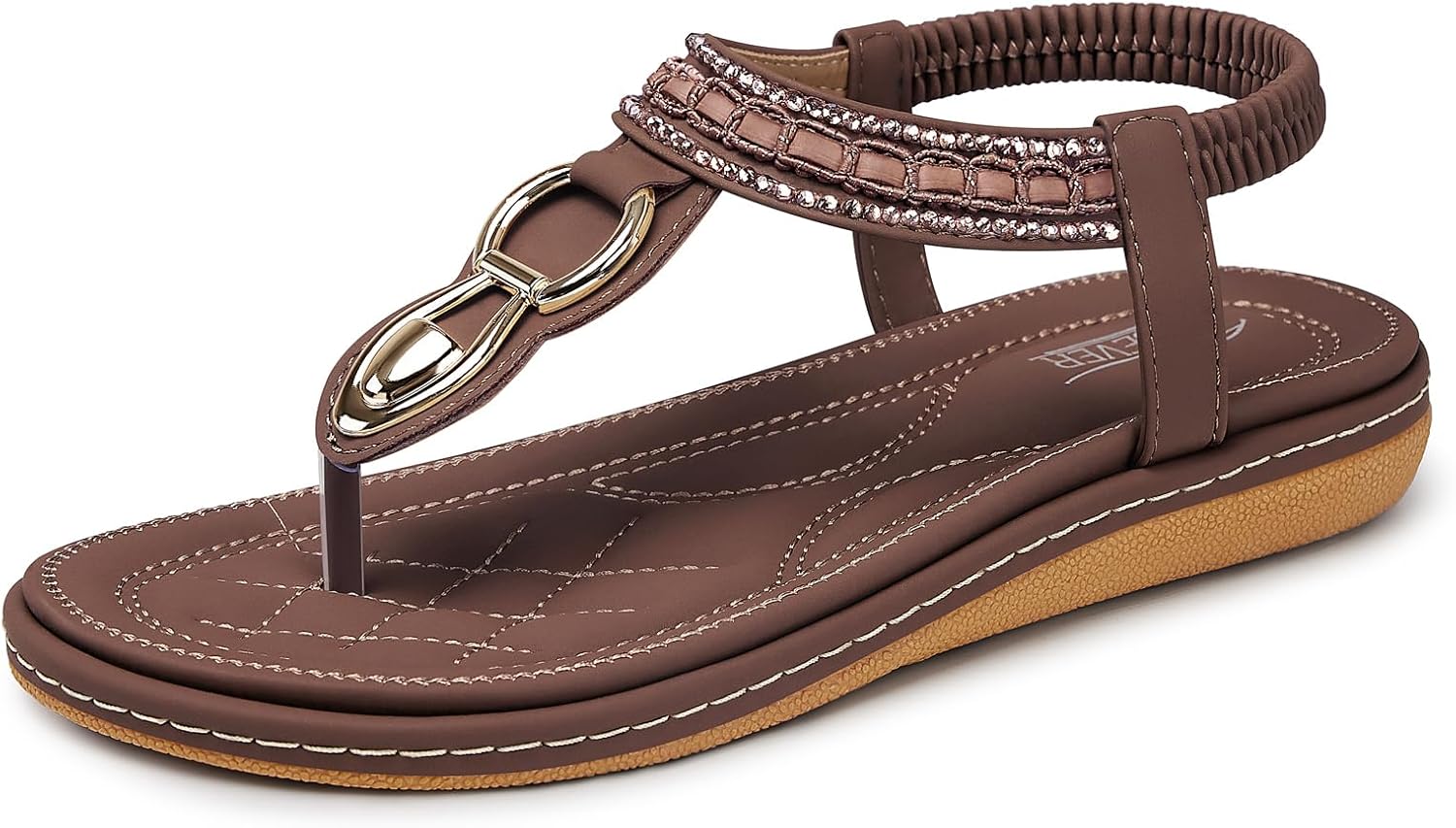 SHIBEVER Womens Sandals Dressy Summer: Women Comfortable Walking Flat Bohemian T-Strap Ladies Casual Comfy Sandals