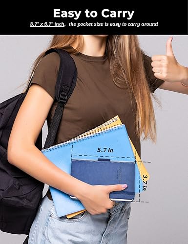 Miniatura 5 de AISBUGUR Paquete de 2 cuadernos de bolsillo pequeños, cuadernos de bolsillo de 3.5 x 5.5 pulgadas, tapa dura con papel forrado grueso, bolsillos