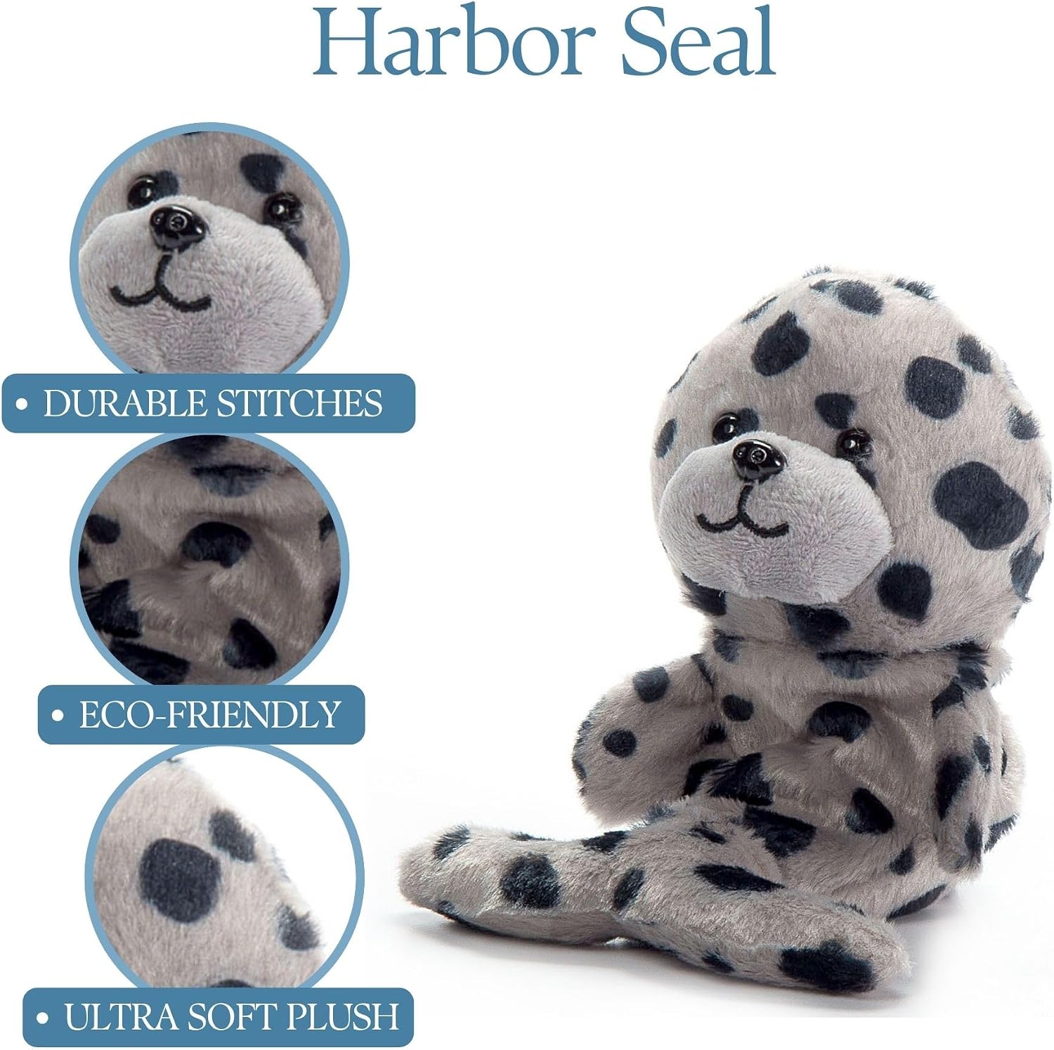 The Petting Zoo Harbor Seal Grey Stuffed Animal Plushie, Gifts for Kids, Nuggetz Animals, Seal Plush Toy, 6 inches