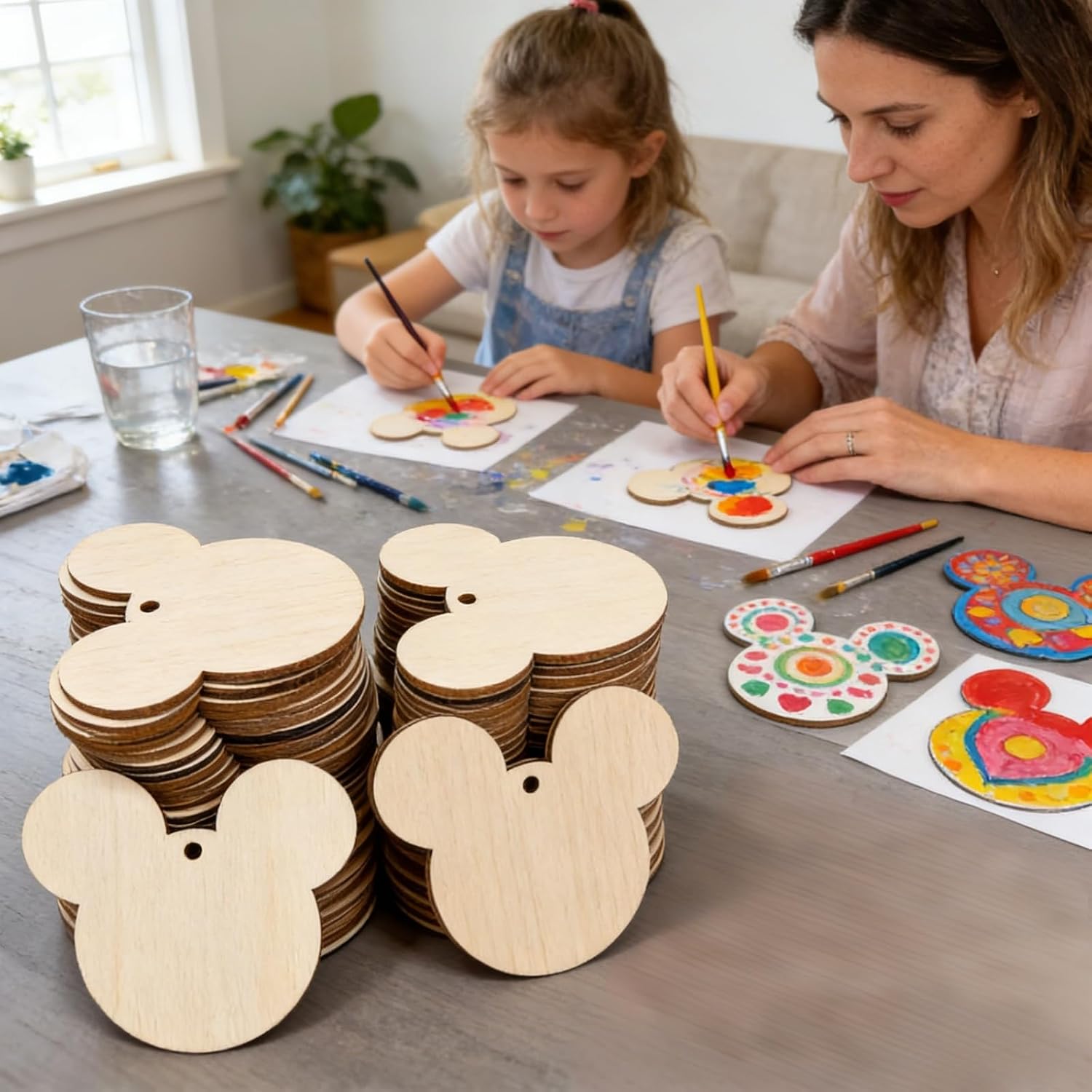 30Pcs 3.9 Inch Unfinished Wood Mouse Head Cutouts,Smooth Basswood Plywood Blanks with Hemp Rope for DIY Painting, Wood Burning,for Holiday Ornaments & Handmade Gift Tags
