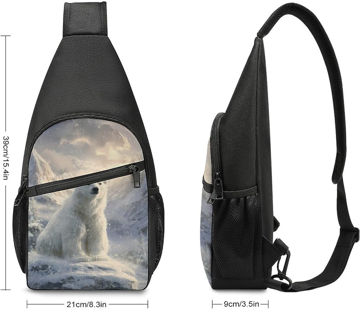 Bear in Winter Snowy Crossbody Sling Backpack Chest Bag Daypack | unisex,trendy,with convertible and detachable shoulder strap,side pockets