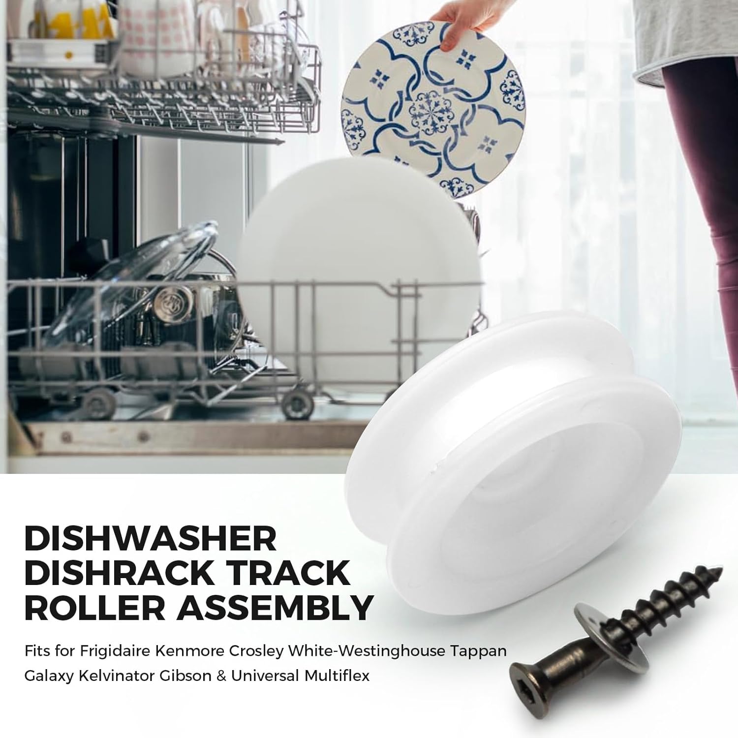 5304507405 Dishwasher Roller Tub for Frigidaire Kenmore Crosley White-Westinghouse Tappan Galaxy, Dishrack Support Roller Assembly, Dishwasher Dishrack Roller Replace 154333902 154213401 4Pcs