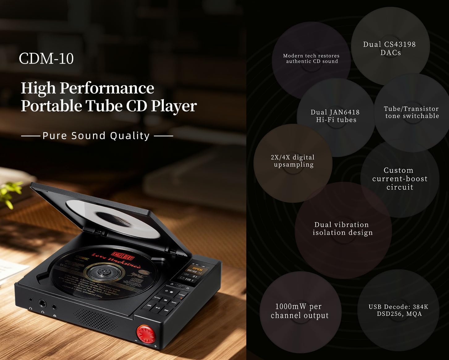 xDuoo CDM-10 Portable HiFi CD Player 3.5/6.35/4.4mm Headphone Out
