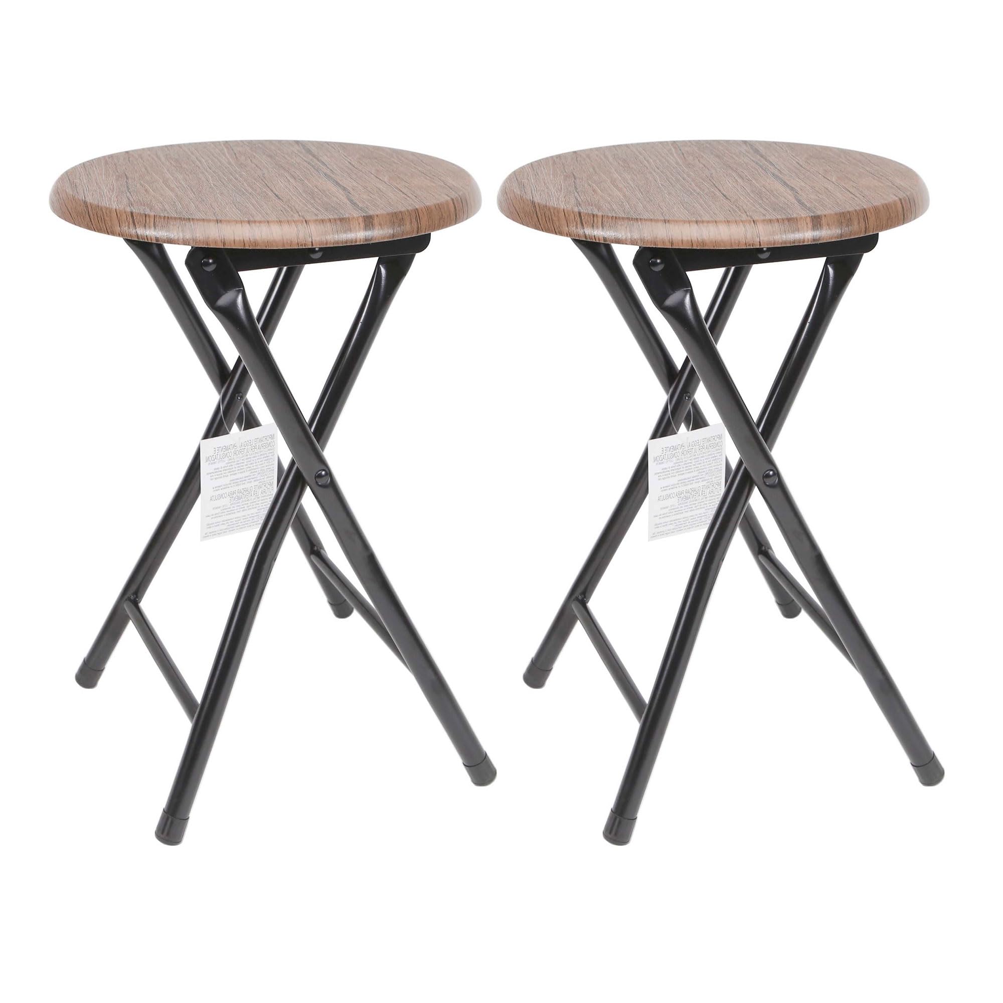 THE SECRET HOME - Pack de 2 Taburetes Plegables de Madera - 30x45cm - Estructura Metálica - Ideal para Cocina, Terraza o Jardín (Madera Oscura)