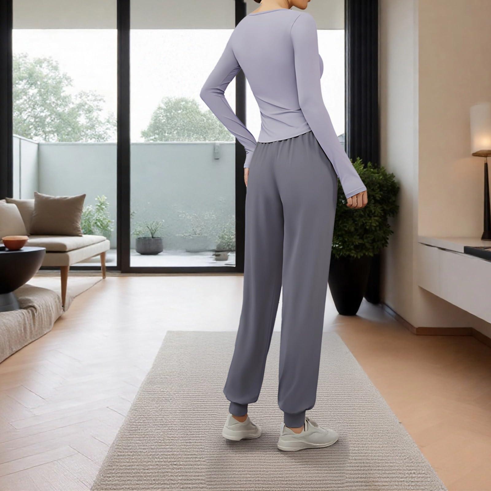 Damski zestaw fitness z długim rękawem, 4-częściowy sprzęt treningowy, mieszanka poliestru i spandexu, dostępna w rozmiarze XL, idealna zarówno na siłownię, jak i do noszenia na co dzień, Fioletowy
