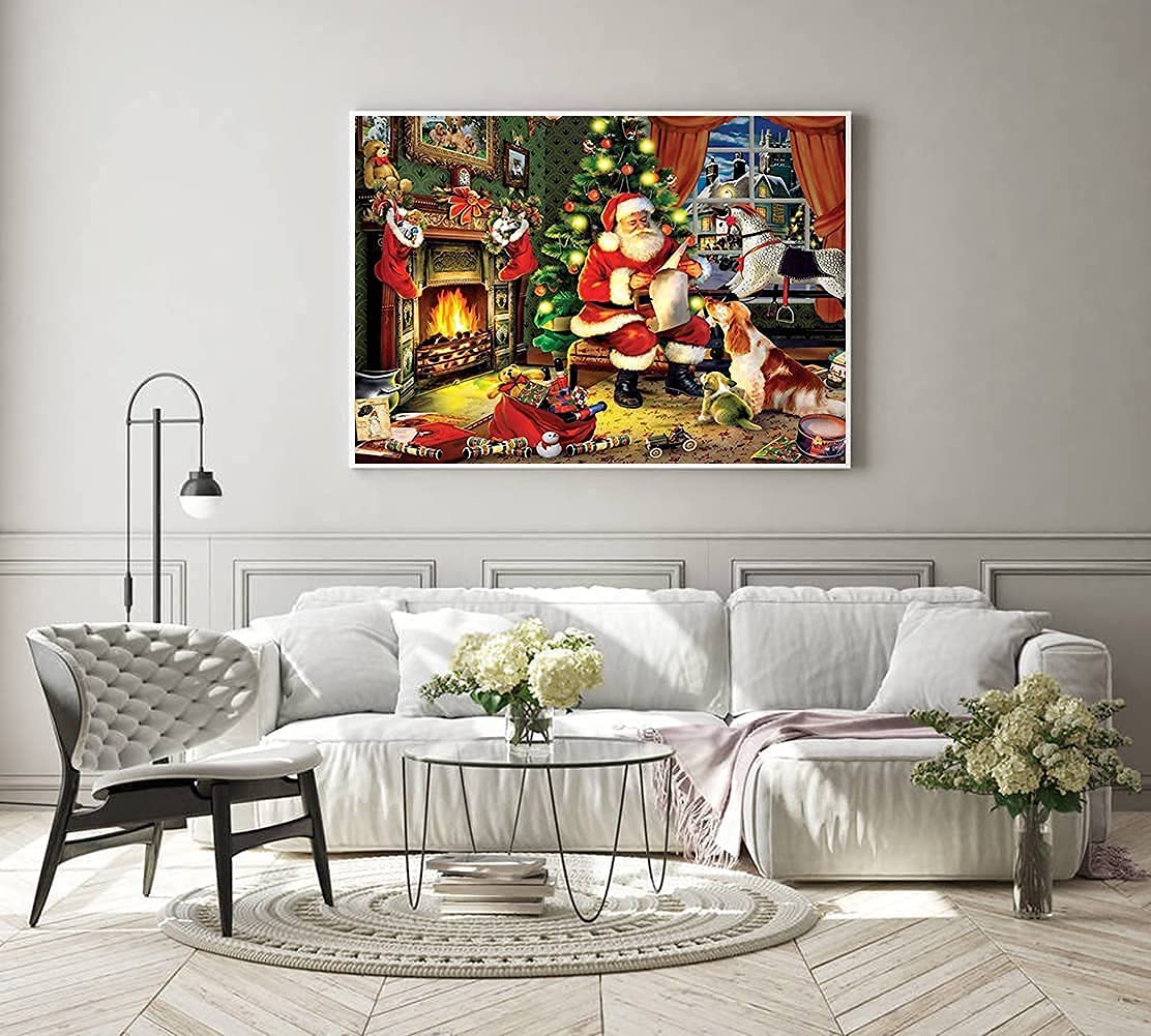 SKRYUIE Kit De Peinture Diamant 5D - Motif Lumières De Rue De Noël, Père Noël Et Renard - Art Diamant à Faire Soi-même - Perceuse Ronde Complète - Broderie Au Point De