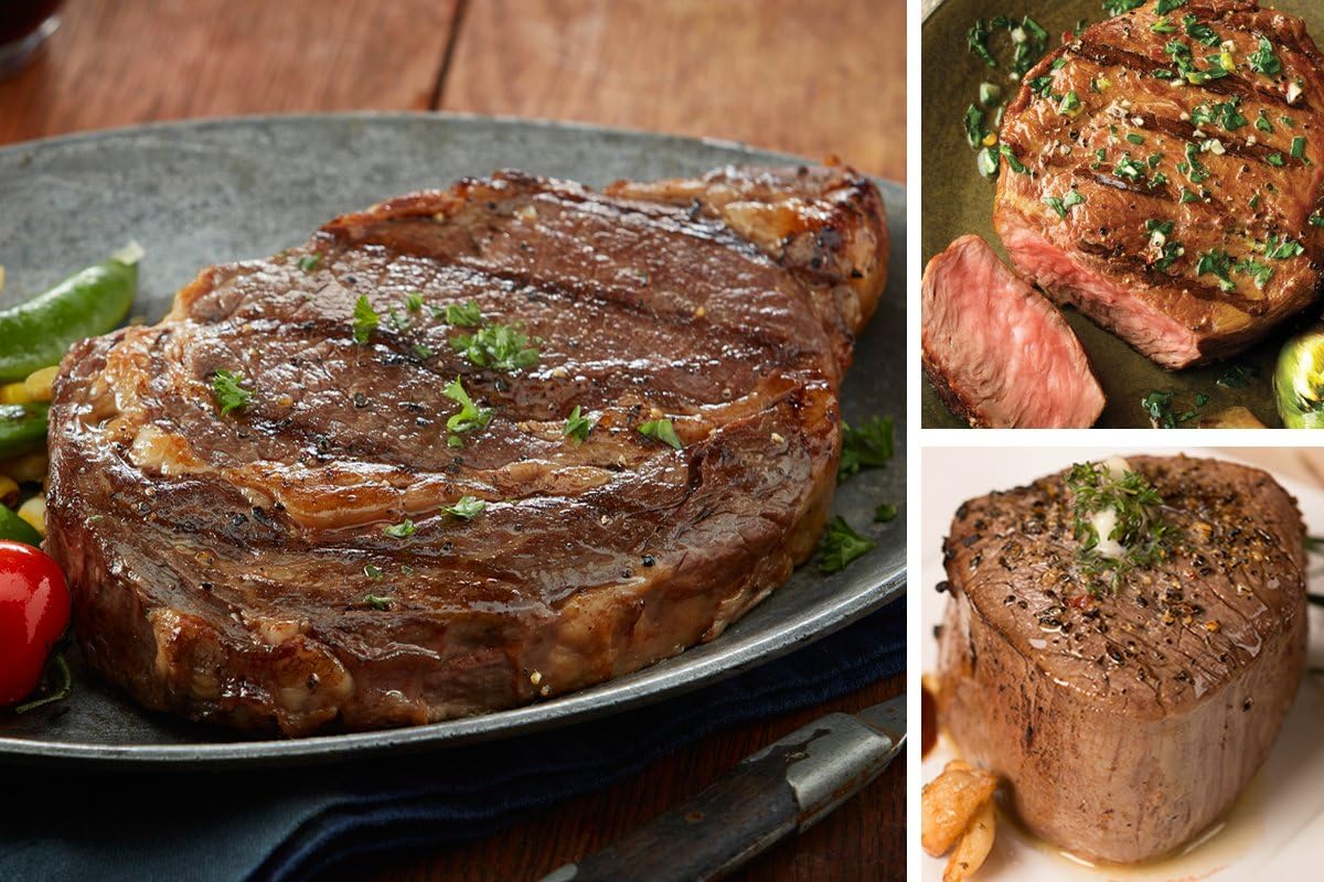 Chicago Steak Company - Premium Angus Beef Gift Set - Classic American Griller Steak Set Includes 2 (10oz) Angus Beef Ribeyes, 2 (10oz) Beef Strips, 2 (6oz) Top Sirloins, 4 (1/2lb) Steak Burgers & Gourmet Steak Seasoning