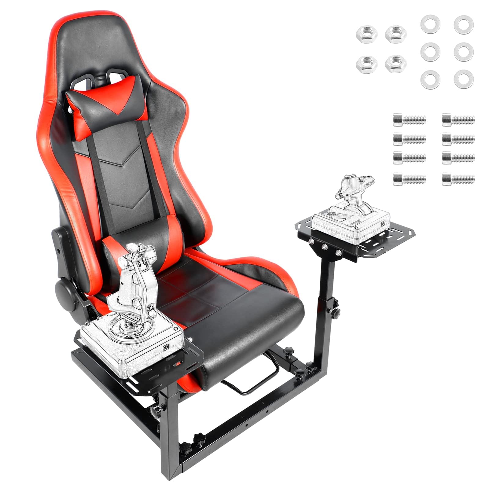 Marada Racing Flight Game Mount with Red Seat Compatible with Thrustmaster A10C Hotas Warthog,Adjustable,Throttle,Joystick & Keyboard Not Included