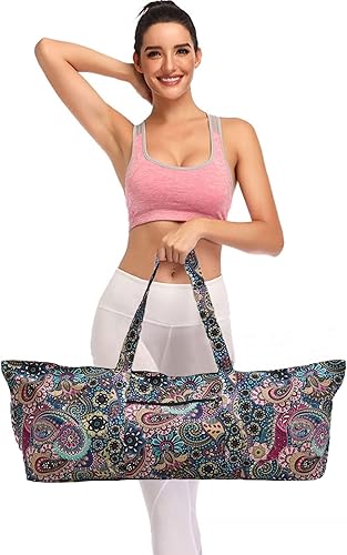 Miniatura 5 de IwIeIaIrI - Bolsa de lona grande con estampado de flores, con cremallera, bolsa de lona grande multiusos para ejercicio, esterilla de yoga y