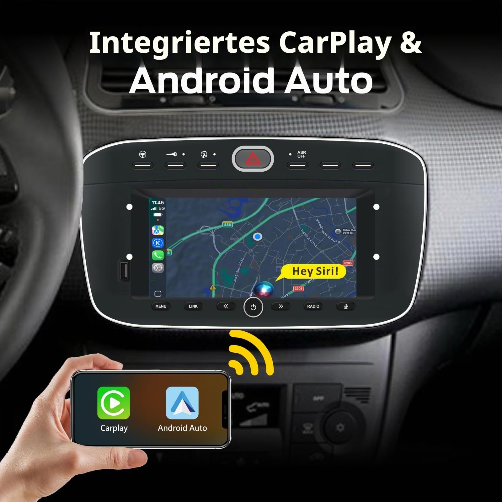 Linux-Autoradio für FIAT Punto(2010-2016) Linea(2012-2015) mit kabellosem CarPlay und Android Auto, 2-Sekunden-Boot, physische Drehregler, OEM-Sound, Plug & Play-Installation