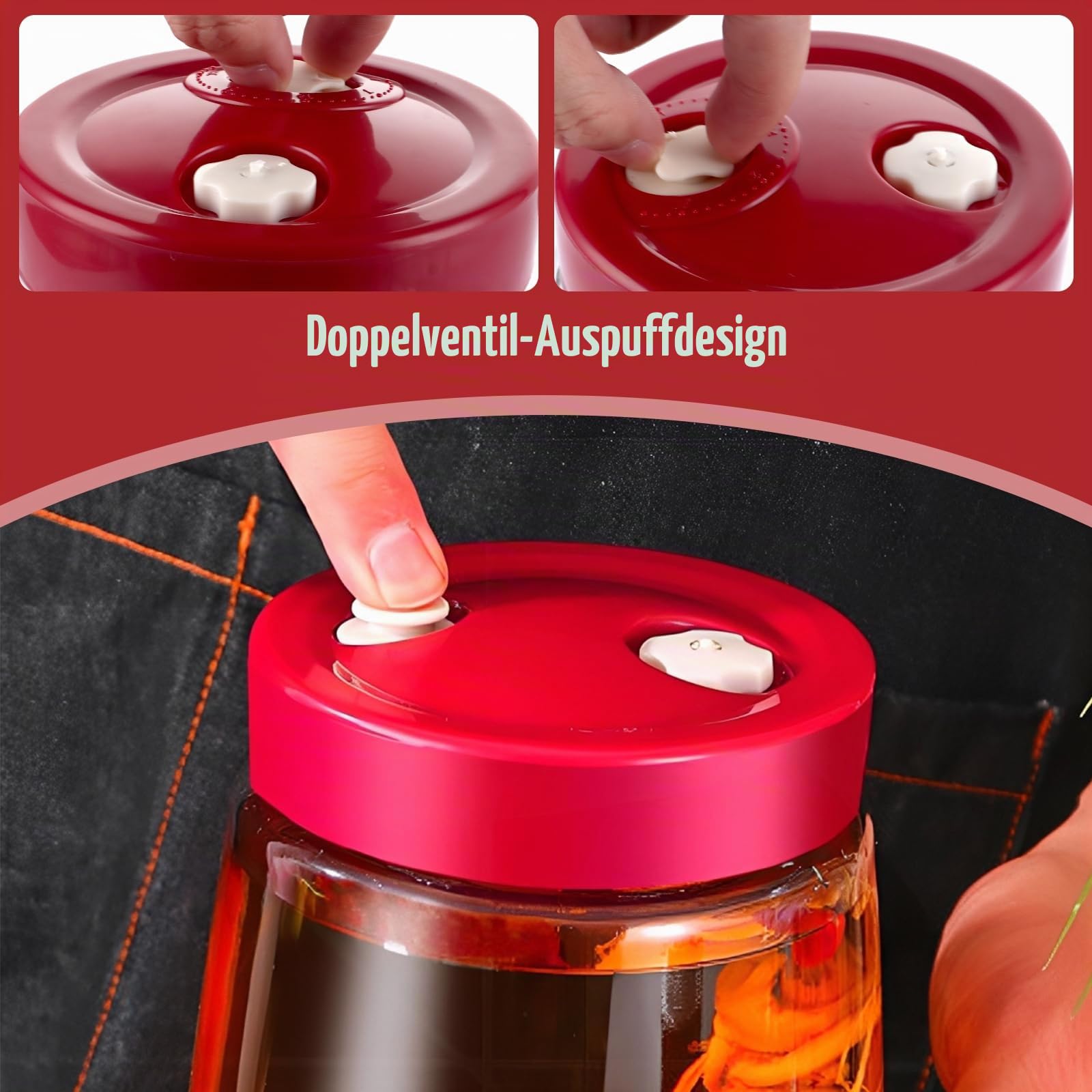 VIDETOL 3 Stück Fermentierglas, 2.2 L Gärglas mit Entlüftungsventil, Transparent Kimchi Behälter, Kimchi Container für Kefir, Sauerkraut und Kimchi Küche, Haushalt & Wohnen