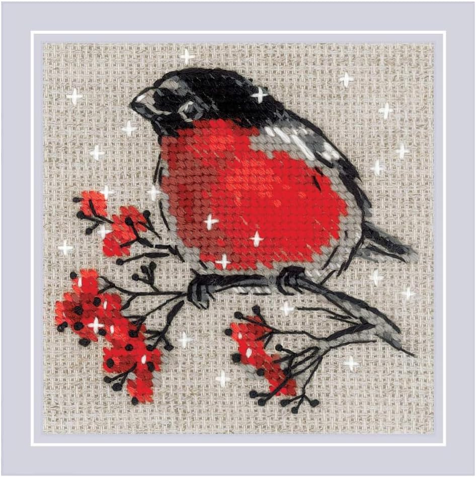 RIOLIS - Titmouse 2244, Cross Stitch Kits 4"x4", Cross Stitch Kits for Adults, Counted Cross Stitch, Embroidery Kit for Beginners & Advanced, Nature Crossstitching Kits, Counted Stitching Kits