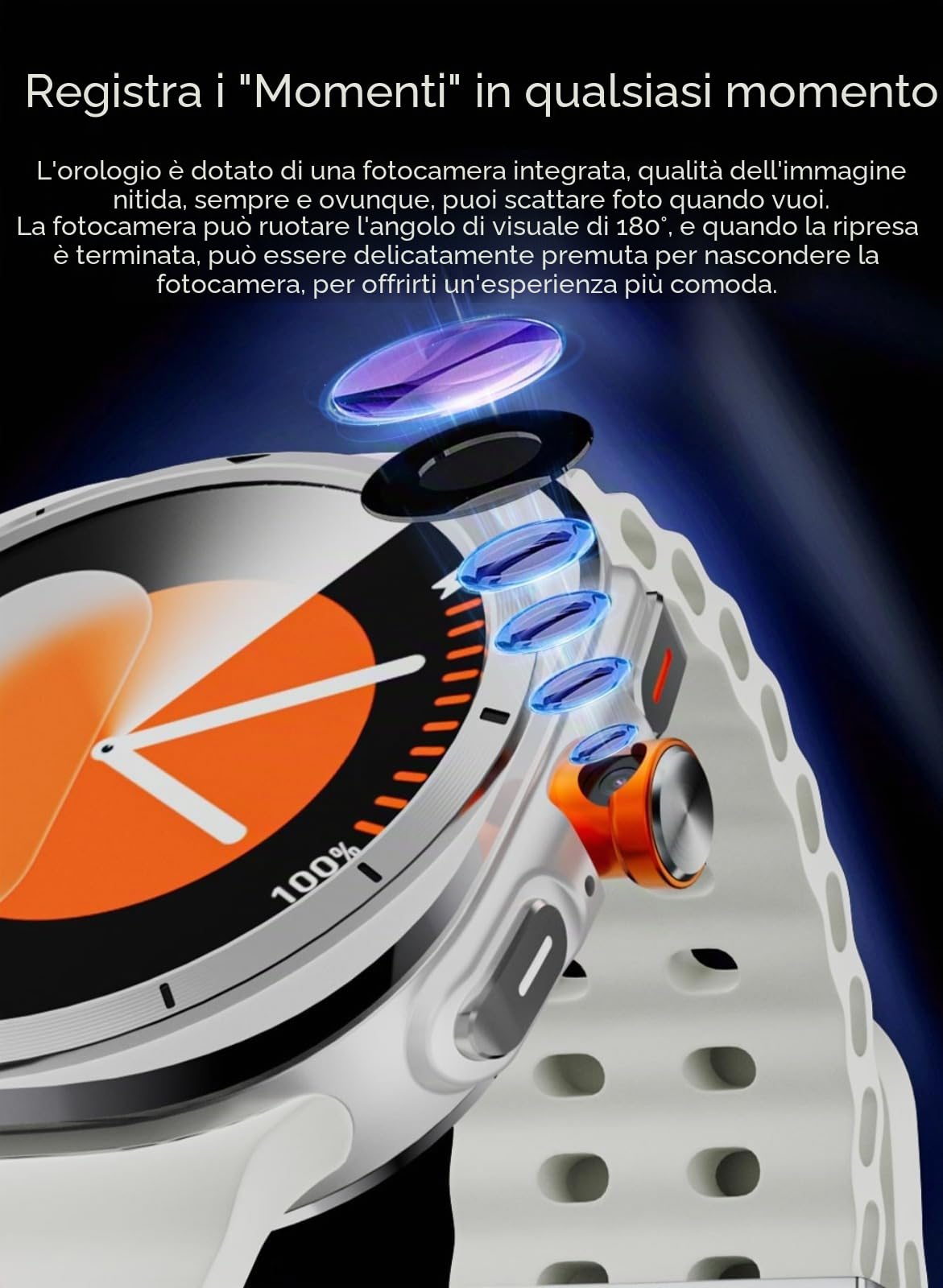Smartwatch 5G da uomo e donna con display AMOLED da 1,6 pollici, GPS, cardiofrequenzimetro, batteria 1480 mAh, fotocamera girevole, quadranti multipli, Android 9.0