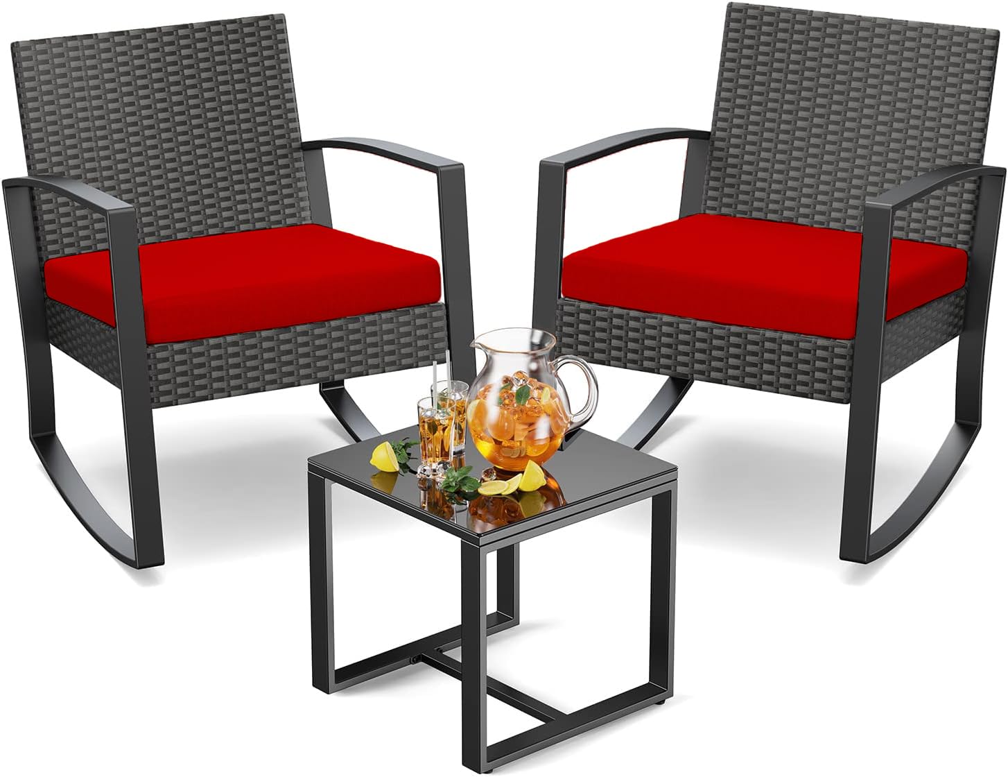 Laam linen Pack of 2 Outdoor Rattan Chair Seat Pads Cushion Waterproof Garden Seat Cushions For Patio, Garden, Office, Coffee Shop, Dining Room Removable Cover (Red, 50X50X7cm)