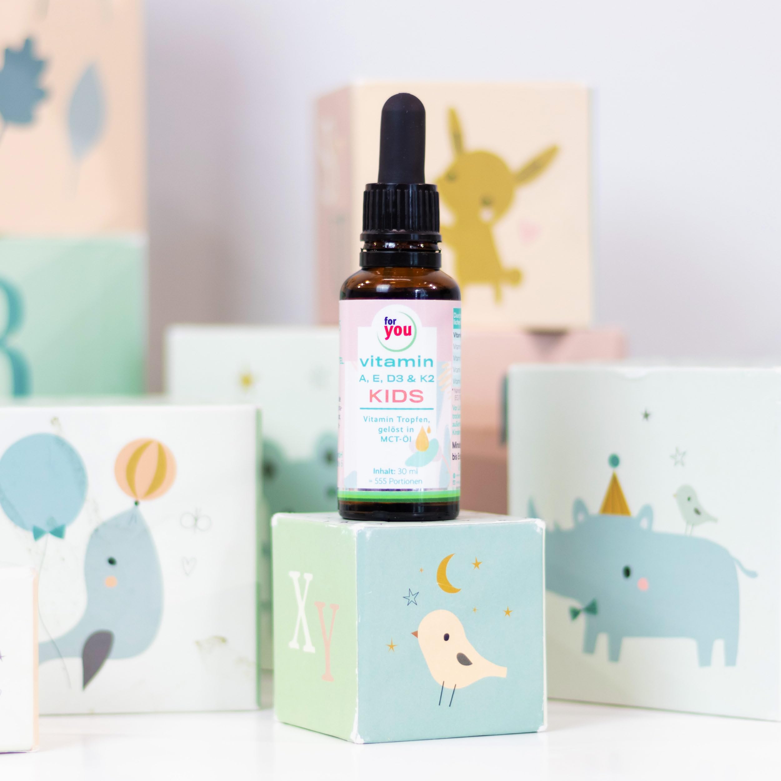 for you Vitamin A, E, D3 & K2 Tropfen für Kids Doppelpack - Vitamintropfen für Kinder ab 4 Jahren - 2x555 Portionen - Immunsystem Vitamine für Kinder geschmacksneutral, ohne Zusätze - Kindervitamine