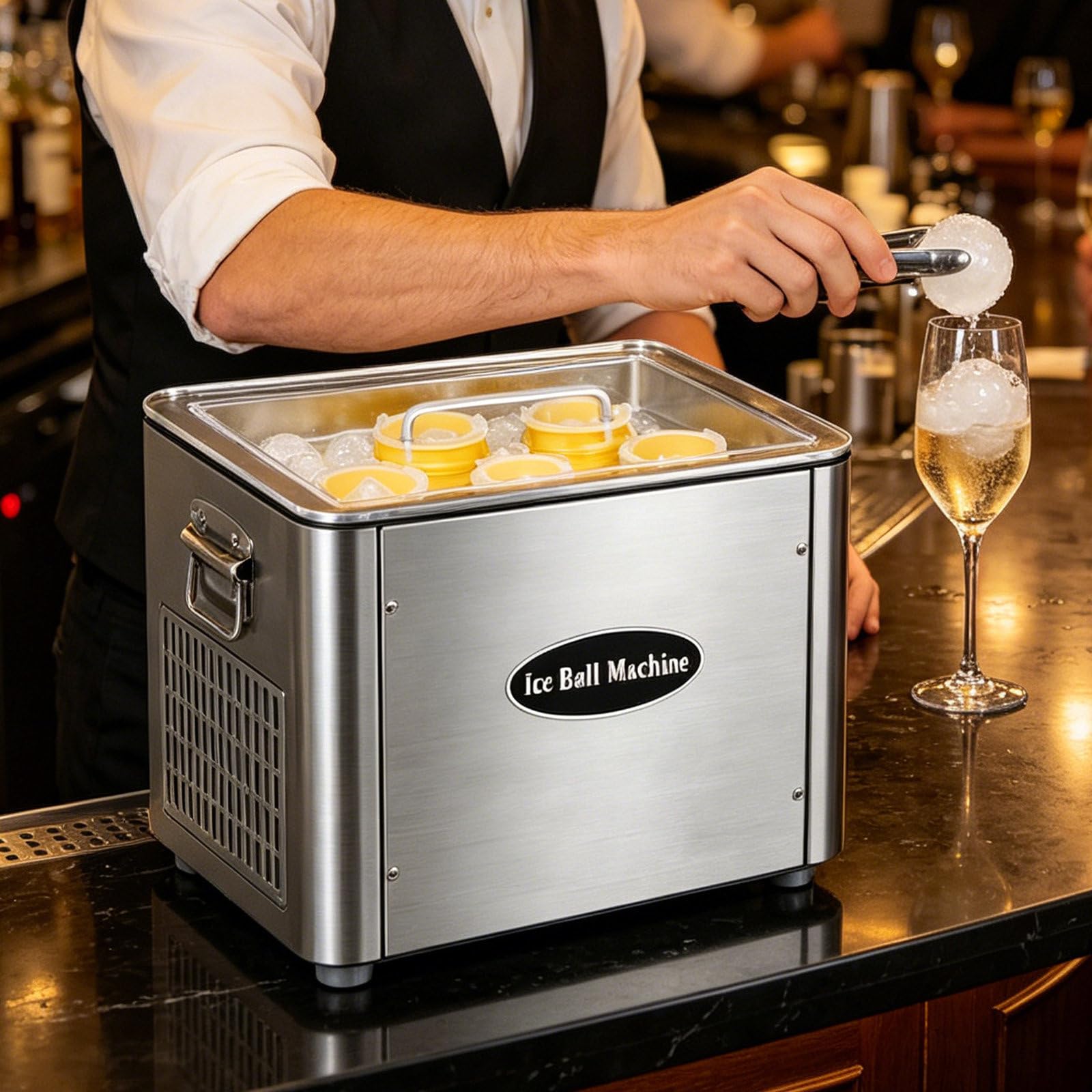 Gykozy Fast Clear Ice Ball Maker Machine - 1.5H Quick Ice Production, 5 Slow-Melting Spheres Per Cycle, Perfect For Home Cocktails, Whiskey Lovers & Parties