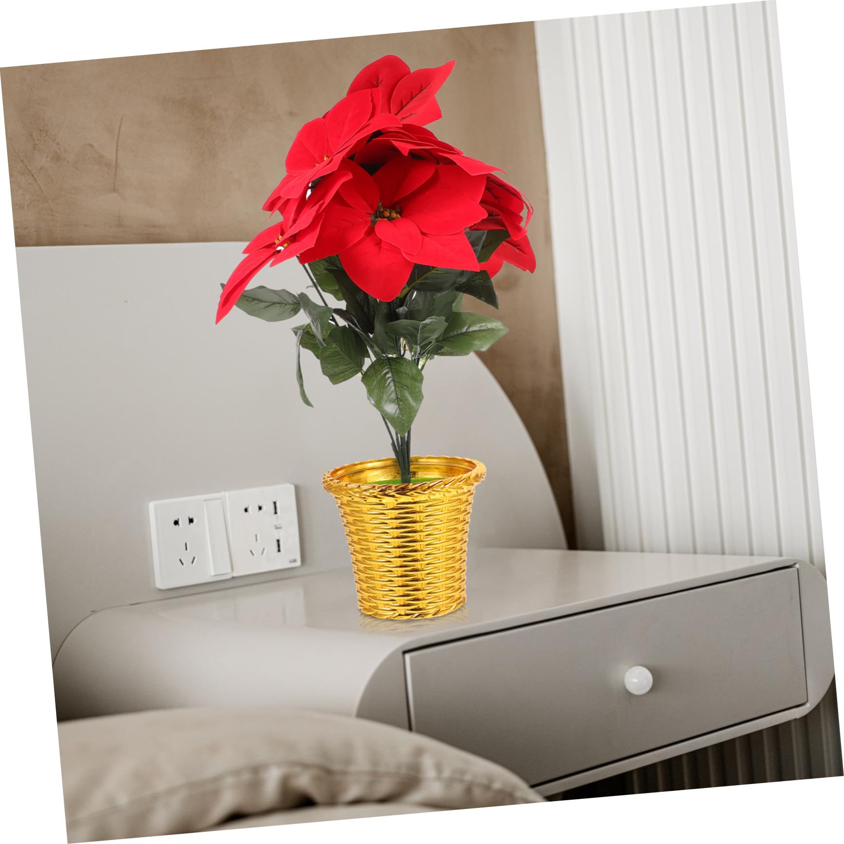 Flor Artificial de Navidad Maceta Decoración Poinsettia Falsa para Hogar Mesa y Balcón Accesorio Festivo para Navidad y Acción de Gracias
