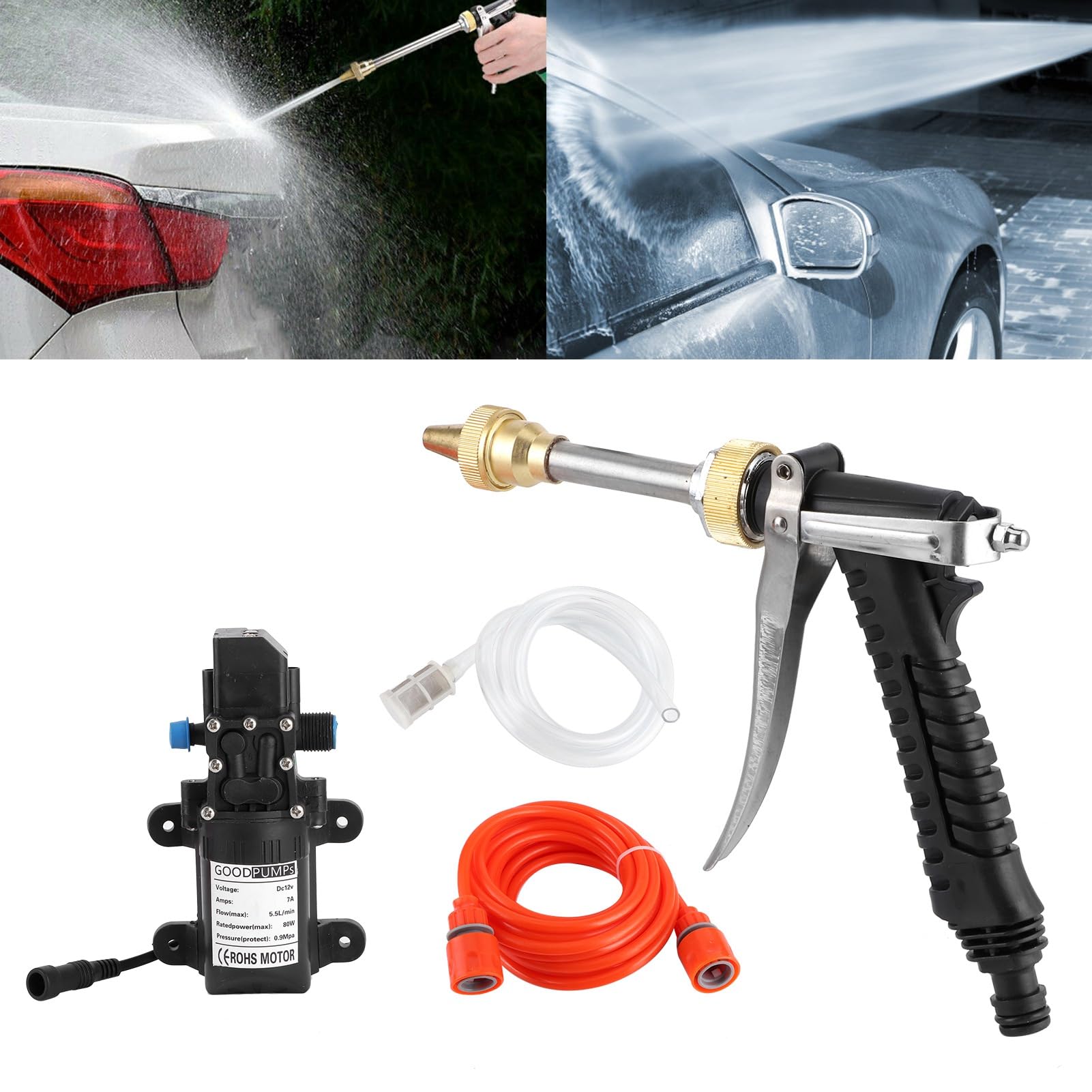 Potężny Pistolet na wodę 130PSI do Samochodu Myjka Ciśnieniowa Zestaw Węży 80W Silnik-12V Przenośne Urządzenie do Czyszczenia Myjki Czyszczenia w Domu