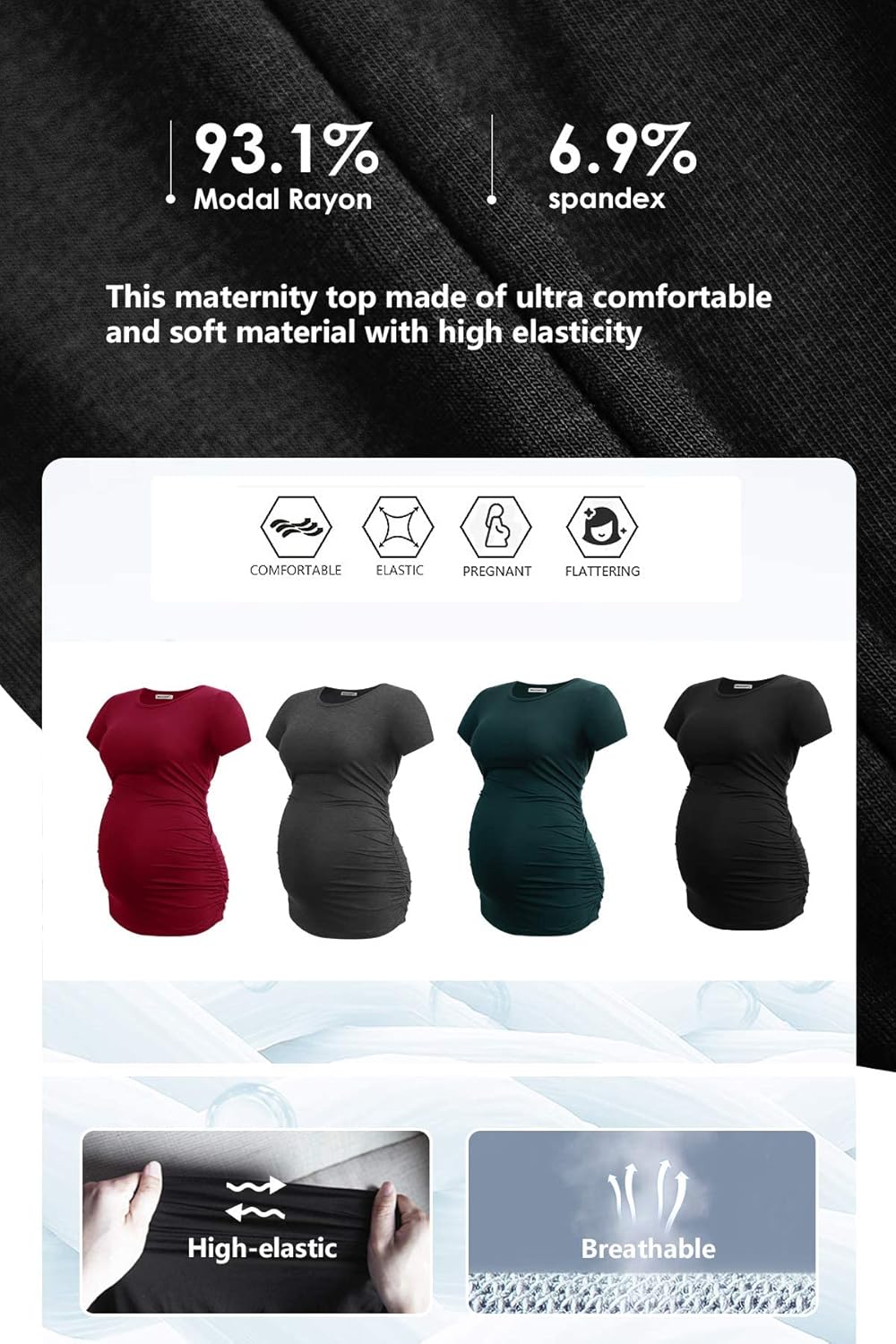 Smallshow Women's Maternity Shirt Tops Side Ruched Pregnancy Clothes Summer - Image 5
