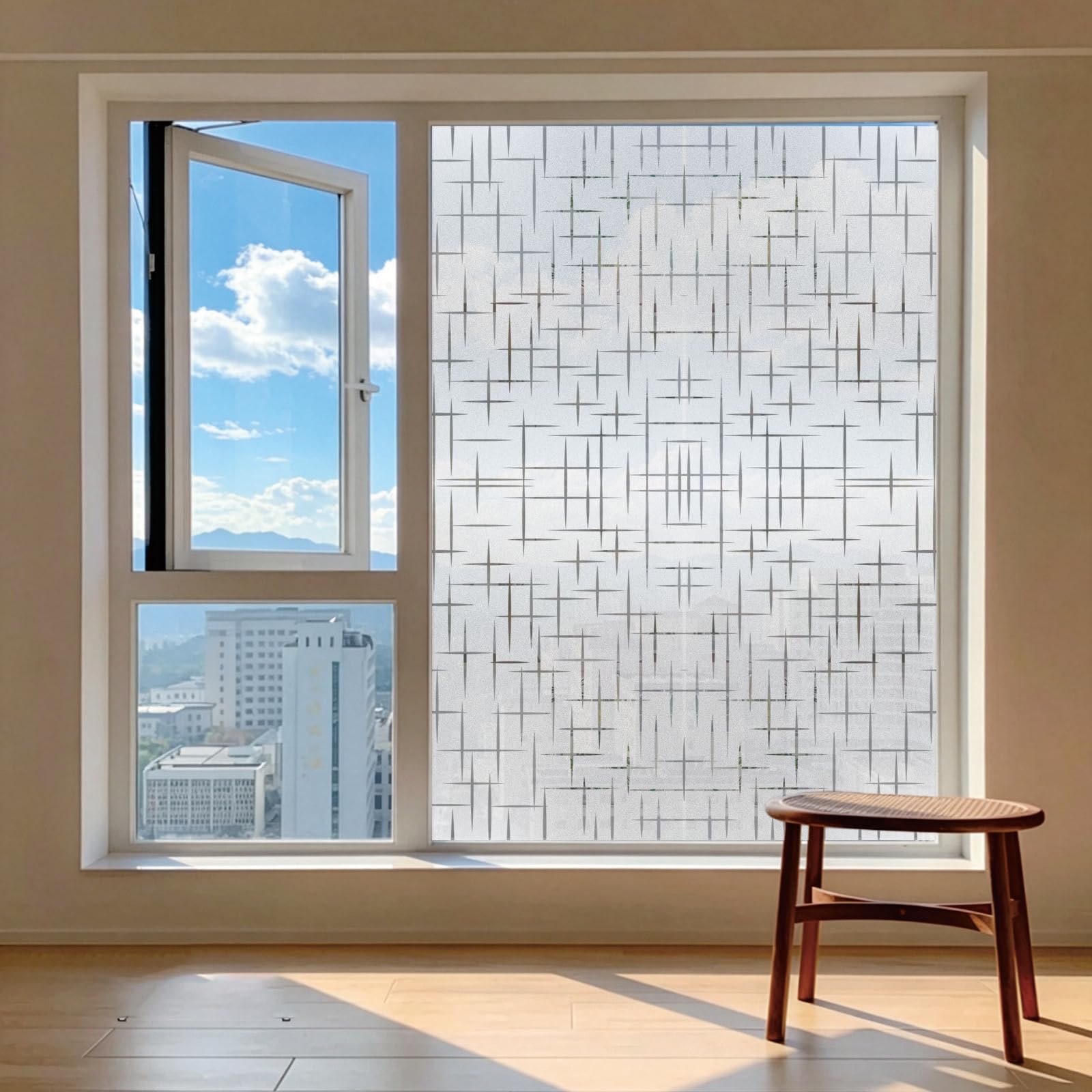 Window Film Privacy Film 65 x 240 cm Blocks UV Static Cling No Glue Removable Heat Cotrol, Privacy Protection, Opaque Frosting Cover, Frosted Window Films for Bathroom, Star