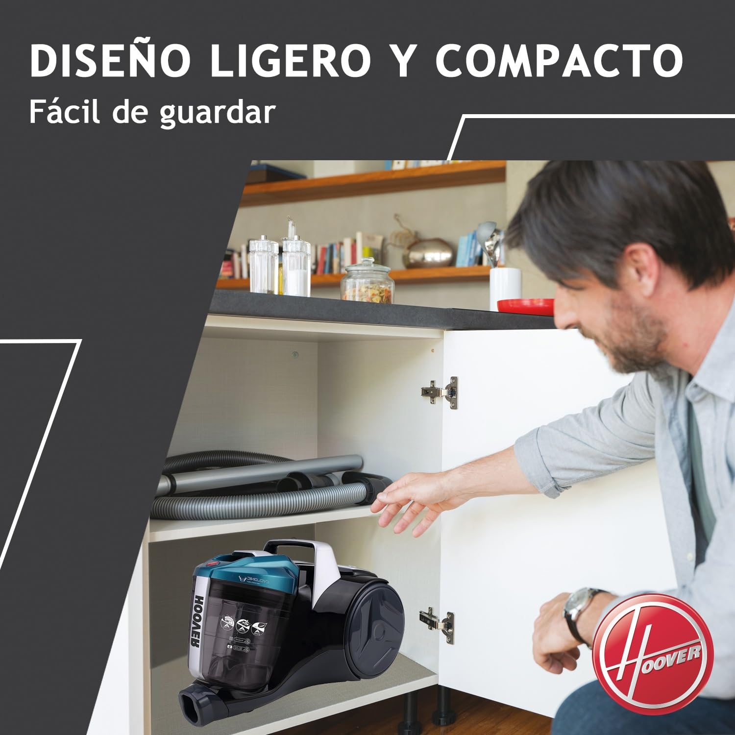 Hoover Breeze BR71_BR30 - Aspiradora sin Bolsa Trineo, Especial Pelo Mascotas, Cepillo Parquet y Accesorio 2en1, Depósito 2L, Diseño Compacto, Ciclónico, 700W, Filtro Epa, 78dba, Cable 5m