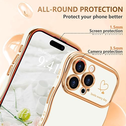 Miniatura 4 de LCHULLE Funda para iPhone 14 Pro para mujeres y niñas, lindo marco ondulado con forma rizada con patrón de corazón de amor, cubierta de protección