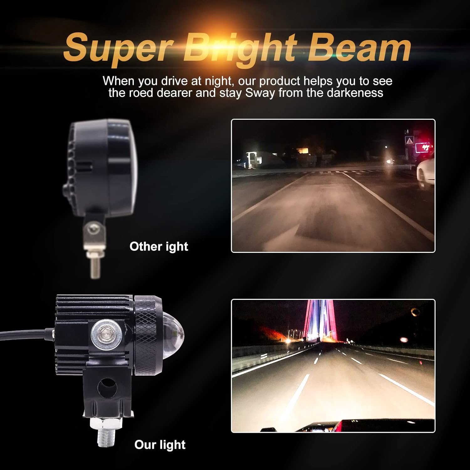 Led Driving Light for Motorcycle, Hi/Low Beam Yellow/White LED Fog Lights for Motorcycle Bike ATV UTV, 12/24V, 7200 Lumens, 2PCS (Include Waterproof Switch)