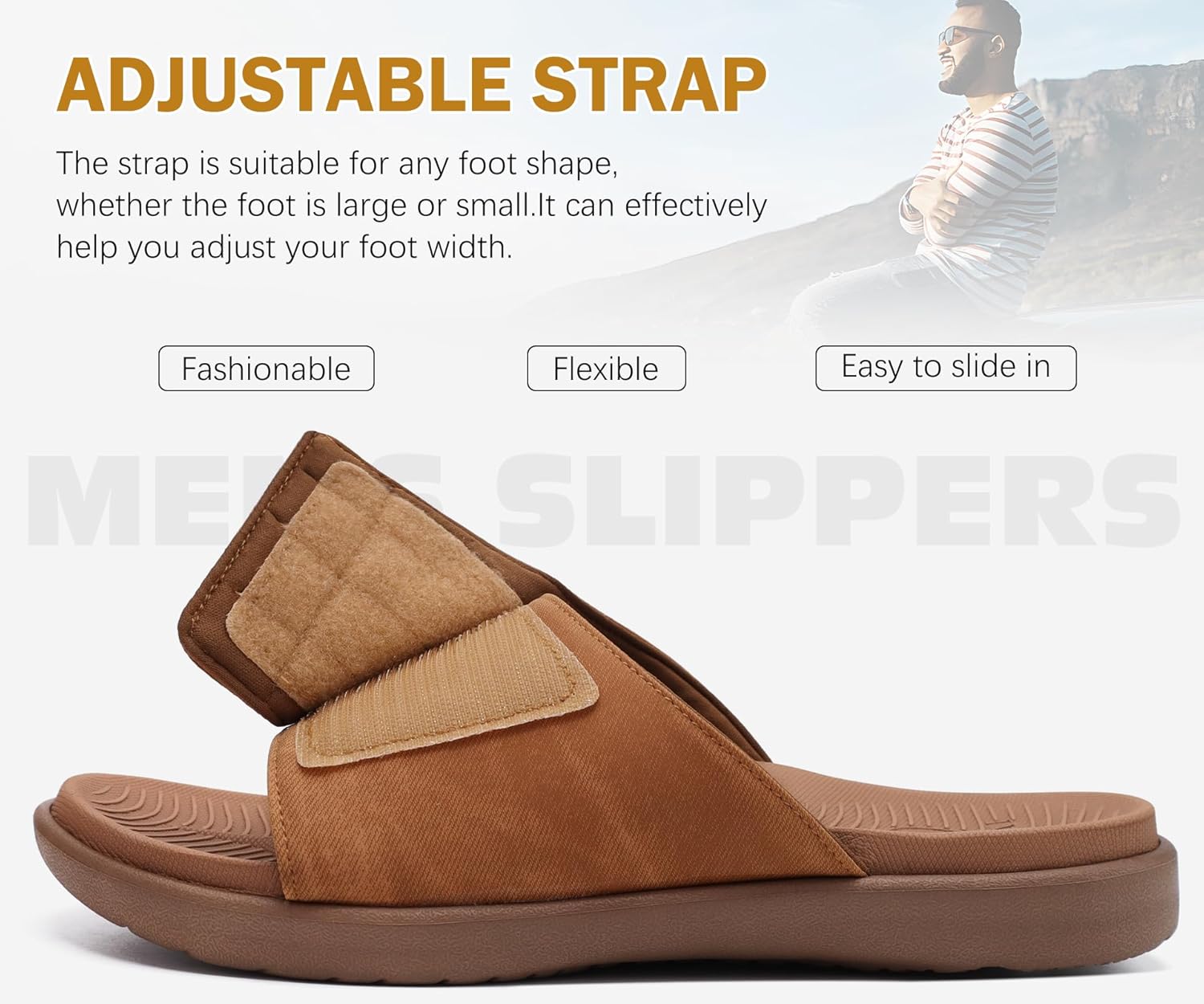 ONCAI Mens Sandals Adjustable Straps Orthotic Plantar Fasciitis Open Toe Athletic Sport Slides with Soft Comfy Arch Support Footbed Size 7.5-15 - Image 5