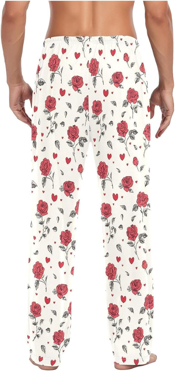 ZZKKO Pajamas Pants for Men Hand Drawn Roses Heart Men's Pajama Bottoms Cotton PJ Pants for Mens S
