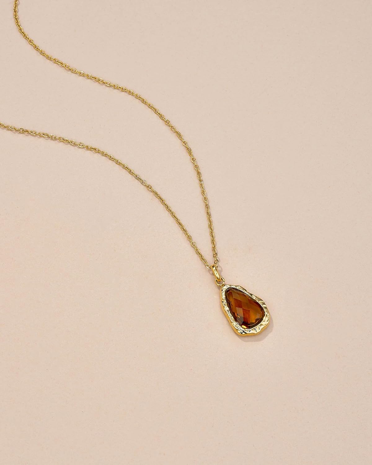 18K gold plated Brown Amber Teardrop CZ Stacked Pendant Necklace for Women by SNGIA, Dainty Drop Layered Trendy Gemstone Charm Statement Jewelry Gifts, Bohemian Vintage Handmade Unique Exaggerated Cute Thin Skinny Chain Necklace, Summer Beach Fashion Nickle Free Rhinestone Accessories - Image 5