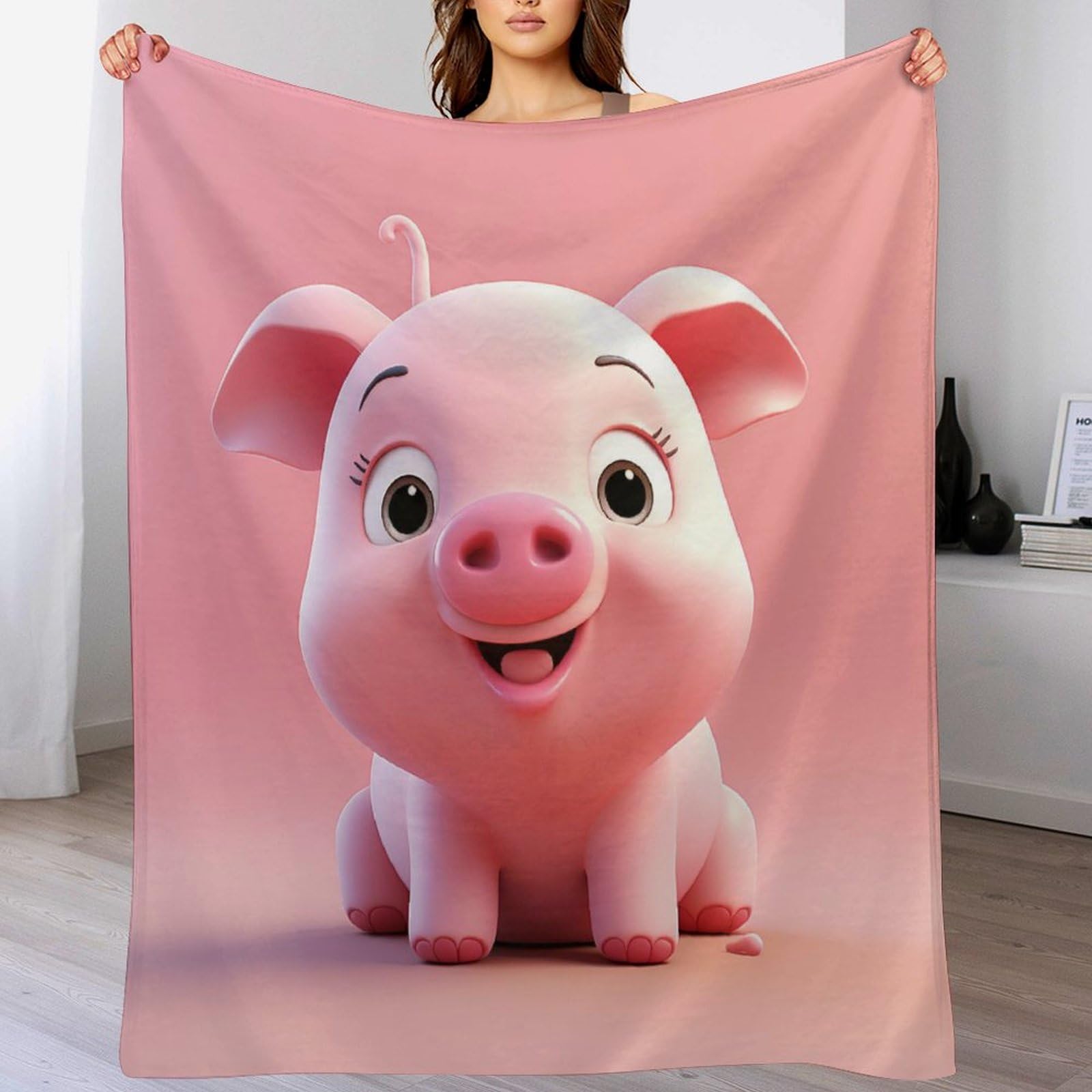 Manta de franela con cerdos para sofás y tardes de películas