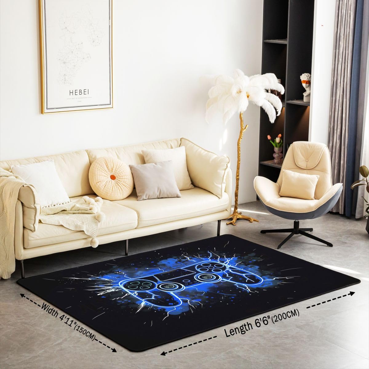 Loussiesd Dywan dla gracza 150 x 200 cm gamingowa wewnętrzna mata podłogowa dla dzieci chłopców dziewcząt nastolatków dekoracja pokoju gier wystrój dywan nowoczesny kontroler konsoli do gier niebieski