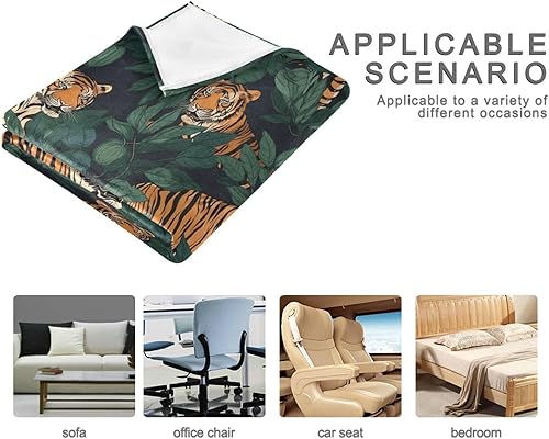 Miniatura 4 de Green Plants Orange Tigers Pattern Throw Blanket Ultra-Soft Comfy Holiday Bed Blanket 60x90 Inches for Camping Office Couch Chair Adults Kids Fluffy