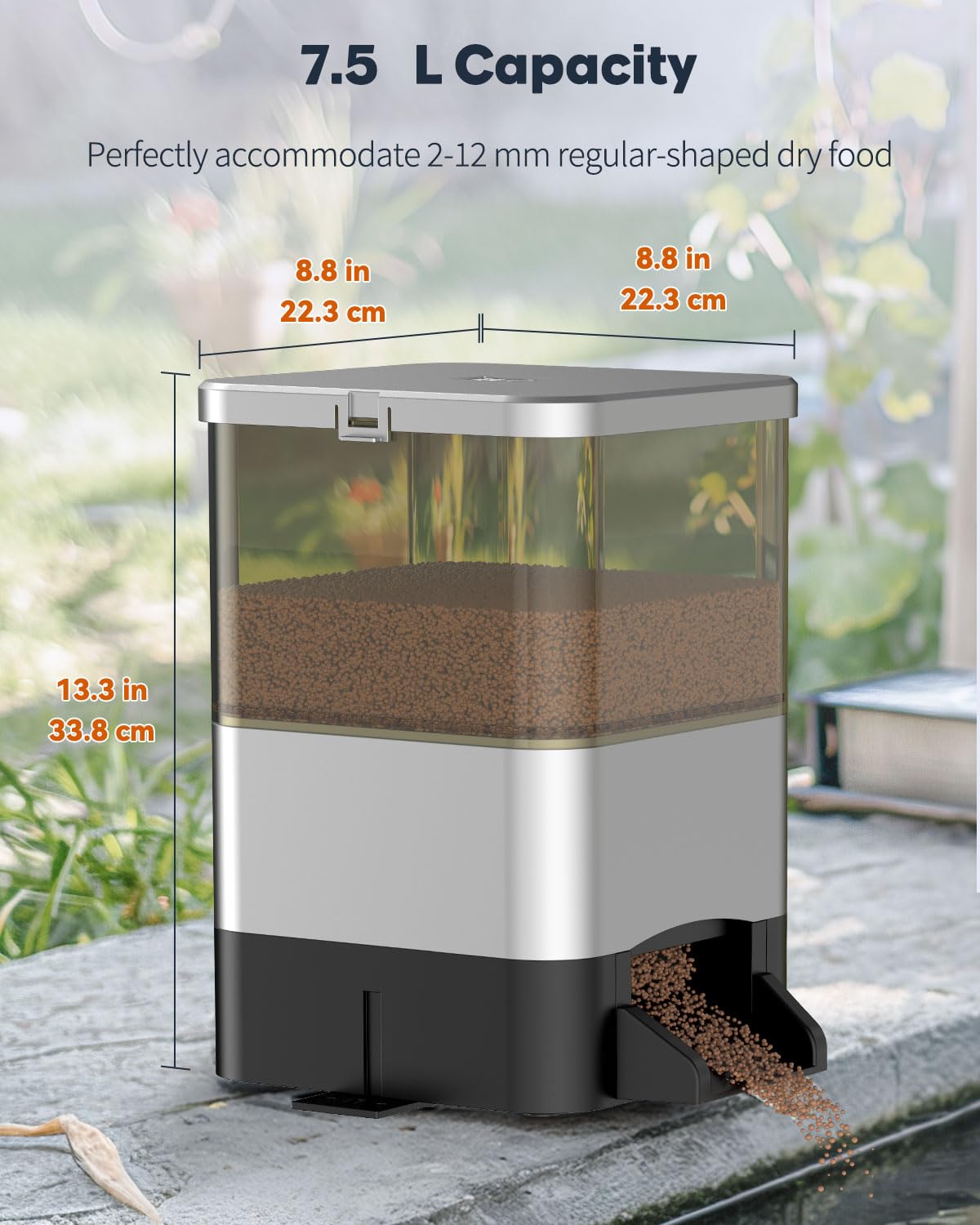 Pawfly Distributeur Nourriture Poisson pour étang, 7.5 L Grande Mangeoire Automatique pour Poissons Capacité Holiday Timer Adjustable & Moisture-Proof Outdoor Fish Feeding, Battery Operated