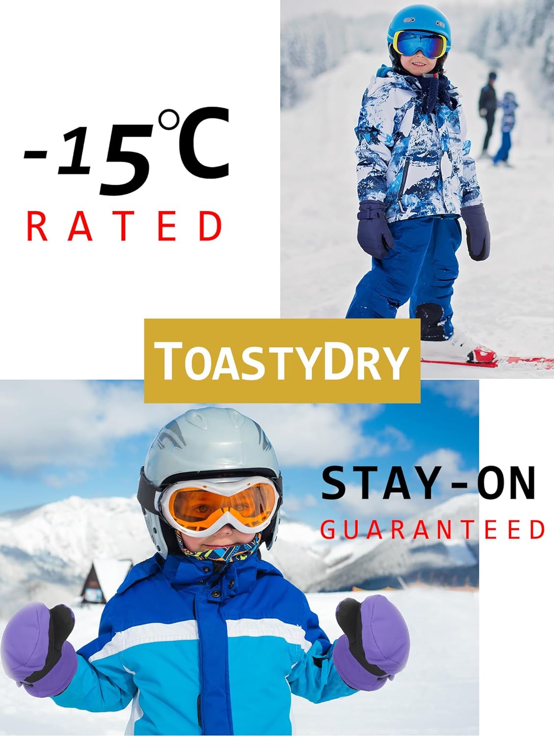 SATINIOR Kids Snow Mittens Waterproof Winter Ski Gloves Warm Thicken Snow Gloves for Girls Boys - Image 4