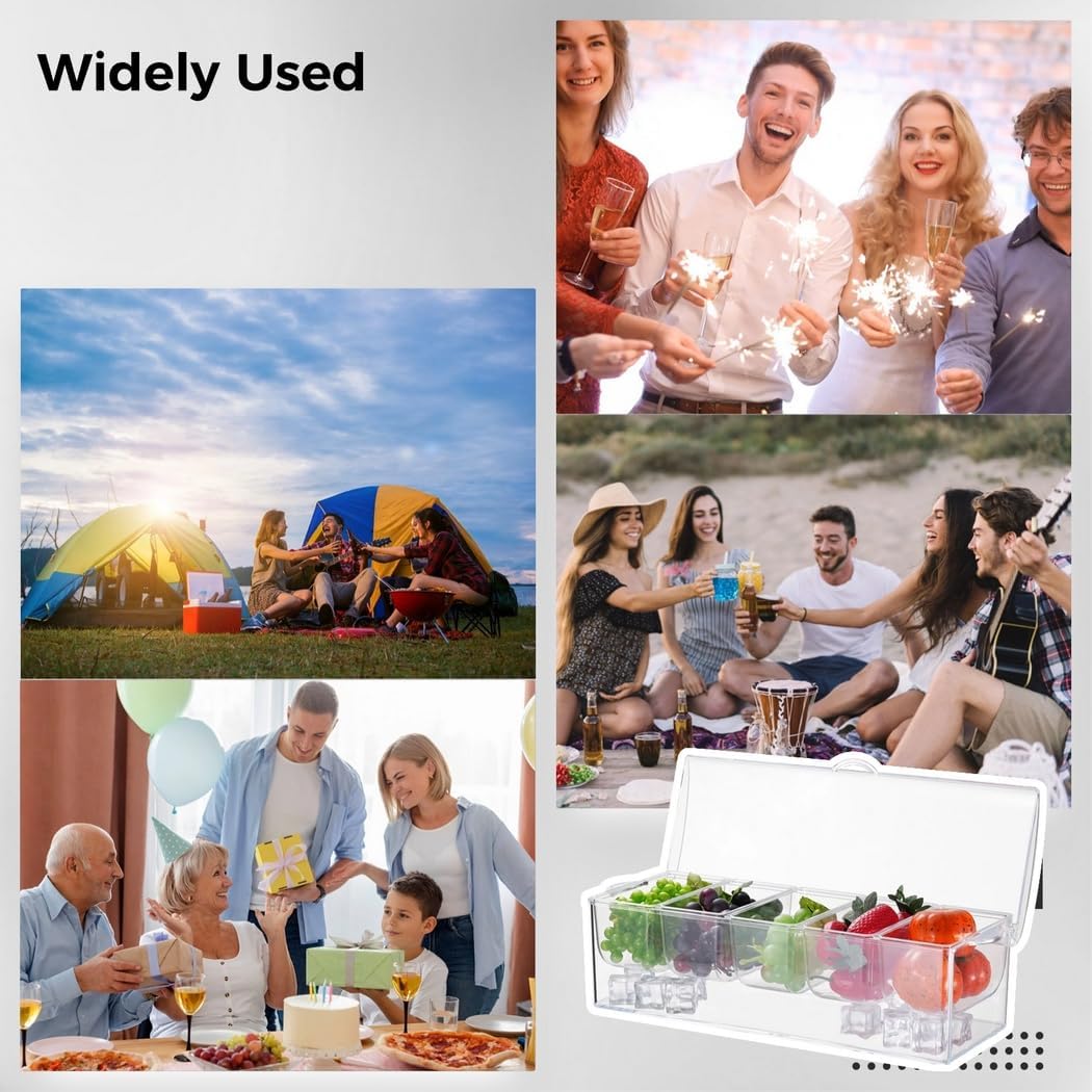 5-Compartment Chilled Condiment Organizer For Outdoor Events, Bbq, Picnic & Camping