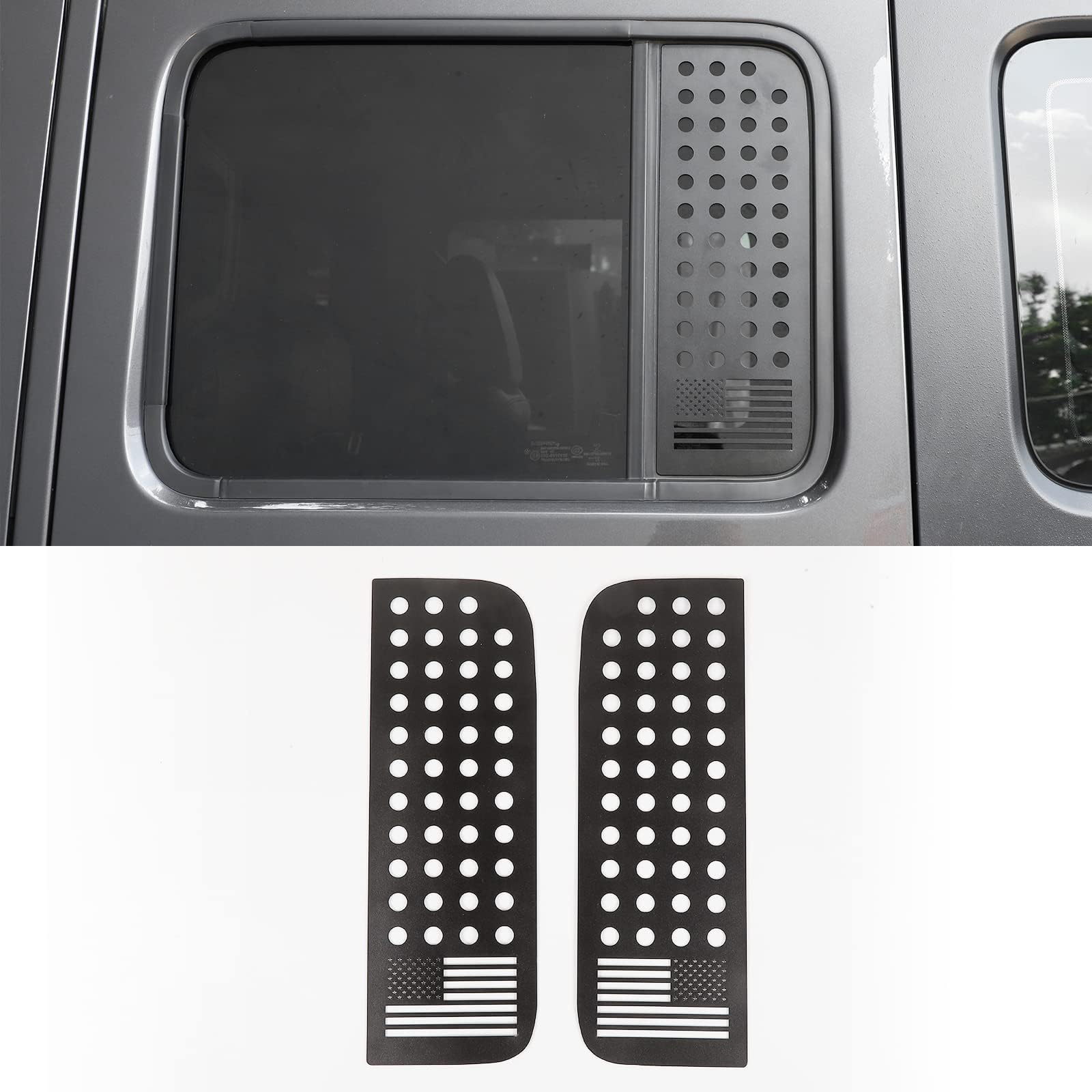 Hoolcar Rear Door Window Decals Aluminum Alloy Glass Panel Cover for 2018-2021 Jeep Wrangler JL & Unlimited 4-Door, Jeep Gladiator JT, Black, American Flag