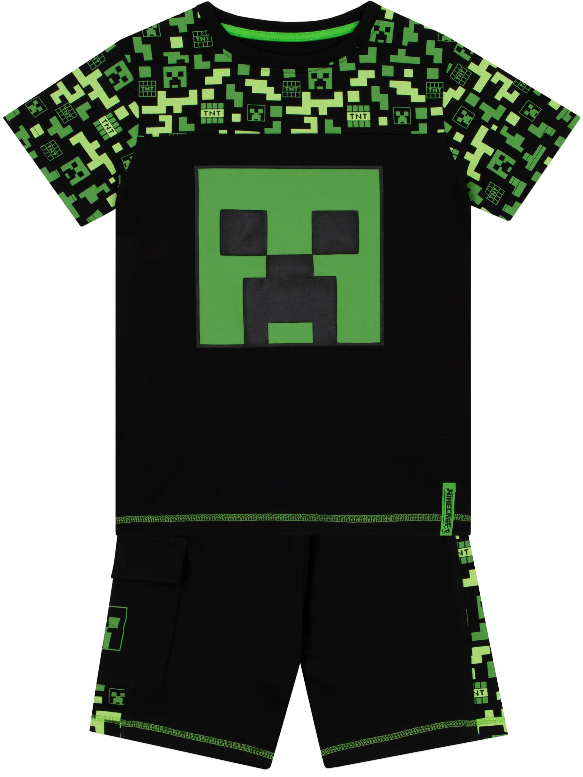 Minecraft Tshirt And Shorts | Creeper Boys Outfit | Gamer Boys T Shirt And Shorts | Gaming Clothes | Kids Clothes | Black 11-12 Years