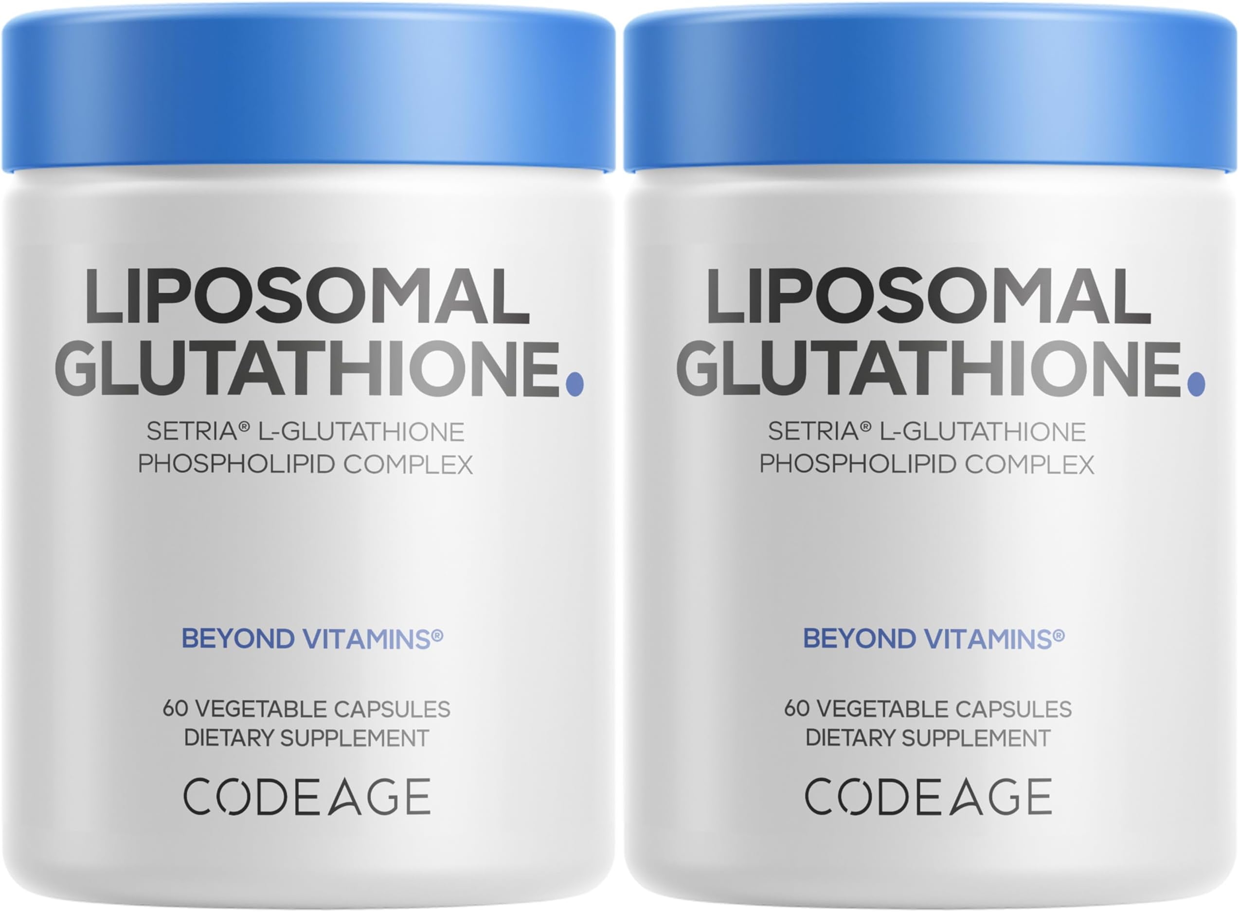 Codeage Liposomal Glutathione Supplement - Pure Reduced Setria L-Glutathione, Liposomal Delivery, Phospholipid Complex - Vegan, Non-GMO - 2-Pack