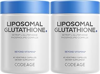 Codeage Liposomal Glutathione Supplement - Pure Reduced Setria L-Glutathione, Liposomal Delivery, Phospholipid Complex - Vegan, Non-GMO - 2-Pack