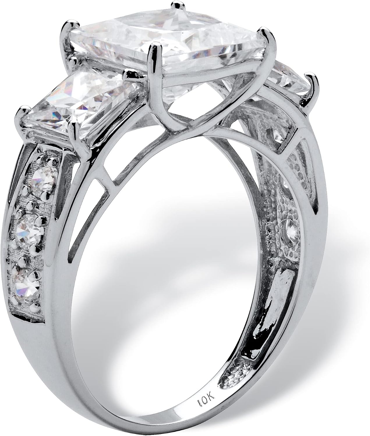 PalmBeach 10K White Gold Princess Cut Cubic Zirconia 3-Stone Bridal Ring Sizes 5-9