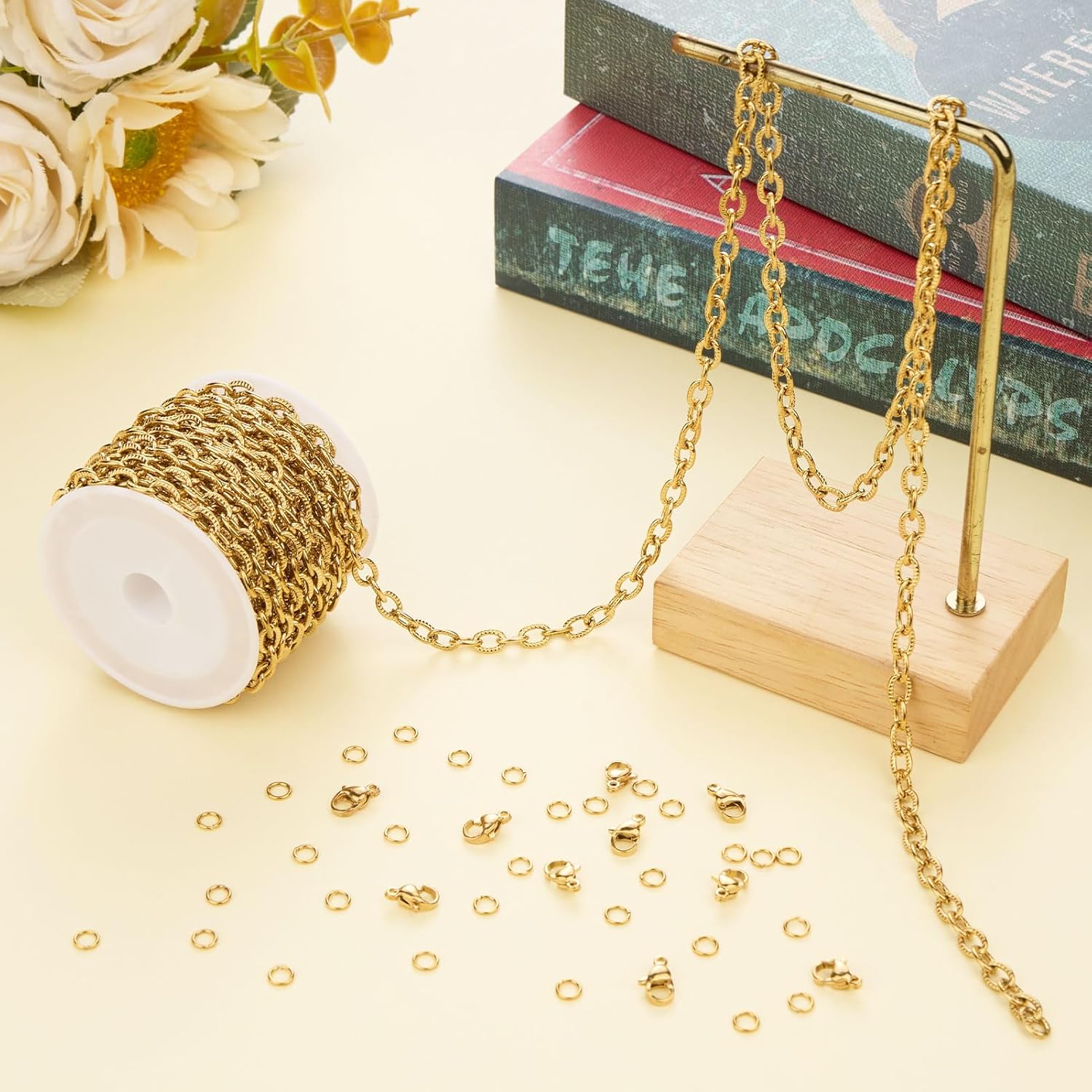 Jabogrii 16.4 Feet Gold Paperclip Jewelry Chains Bulk Stainless Steel Embossed Oval Link Chain for Jewelry Making - Image 5