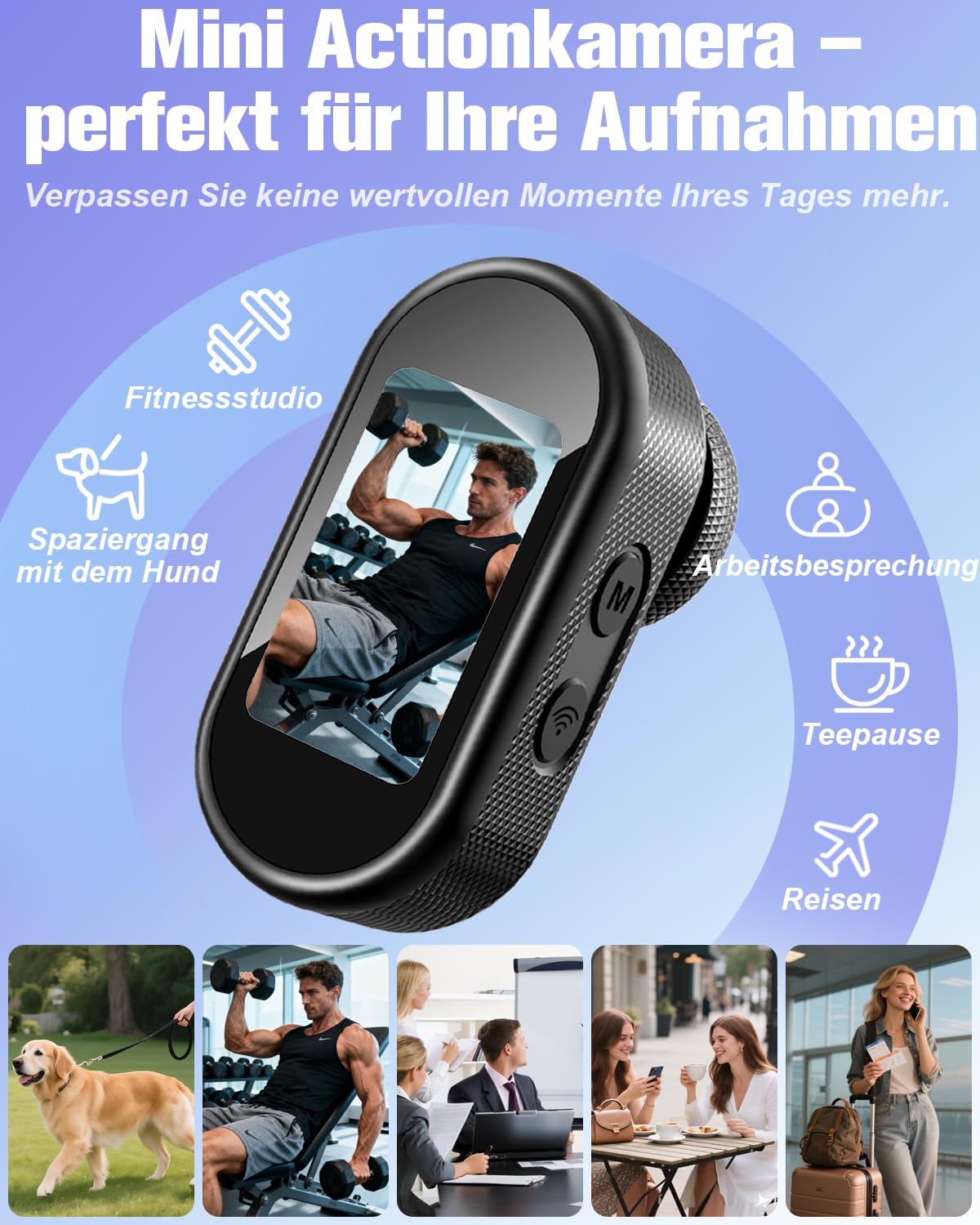 Action Cam 4k, WiFi Bodycam Mini Körperkamera Actionkamera 120° Weitwinkel, Helmkamera Motorrad 150 Min Akkulaufzeit, POV Kamera Sportkamera, Radfahren, Motorradfahren, Reisen, Haustiere und Vlogging