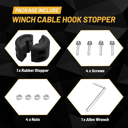 Miniatura 7 de Endxedo Tapón de gancho para cable de cabrestante para ATV UTV Cuerda de cabrestante sintética con llave Allen fácil instalación, negro