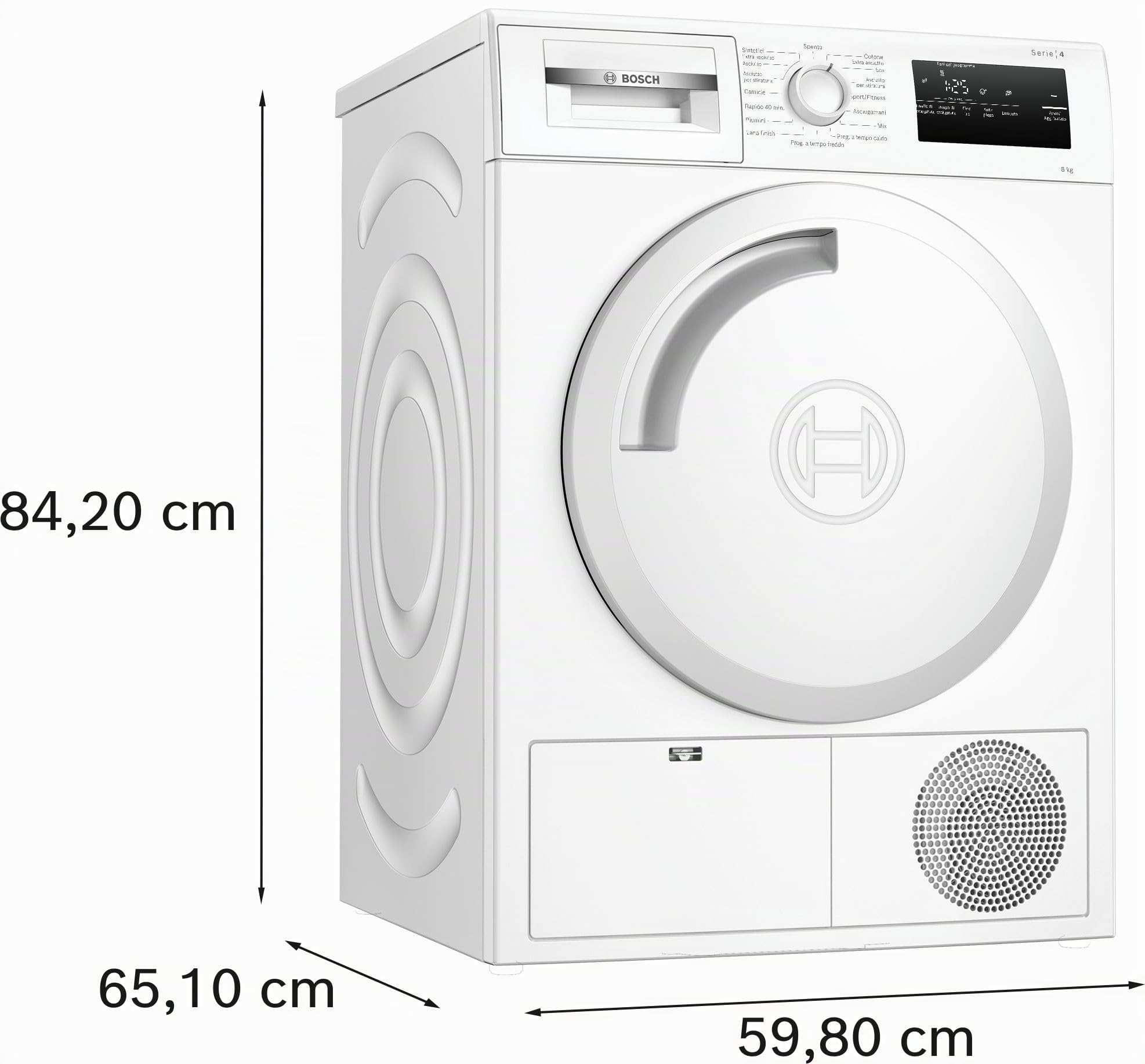 Bosch WTH83208II Serie 4 Smart Trockner mit Wärmepumpe, 8 kg, Energieklasse E, intelligente Trocken-Sensoren, leicht zu reinigender Filter, geringer Stromverbrauch, Weiß, 60 cm