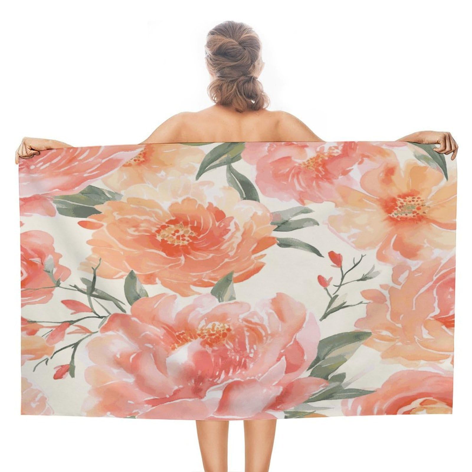 FekiLoot Peach Peony Beach Towel Absorbent & Quick Dry Pool Towels 31 X 51 Inches Extra Large Sandfree Beach Blanket Towels Soft Lightweight Travel Towel for Swim Yoga Camping