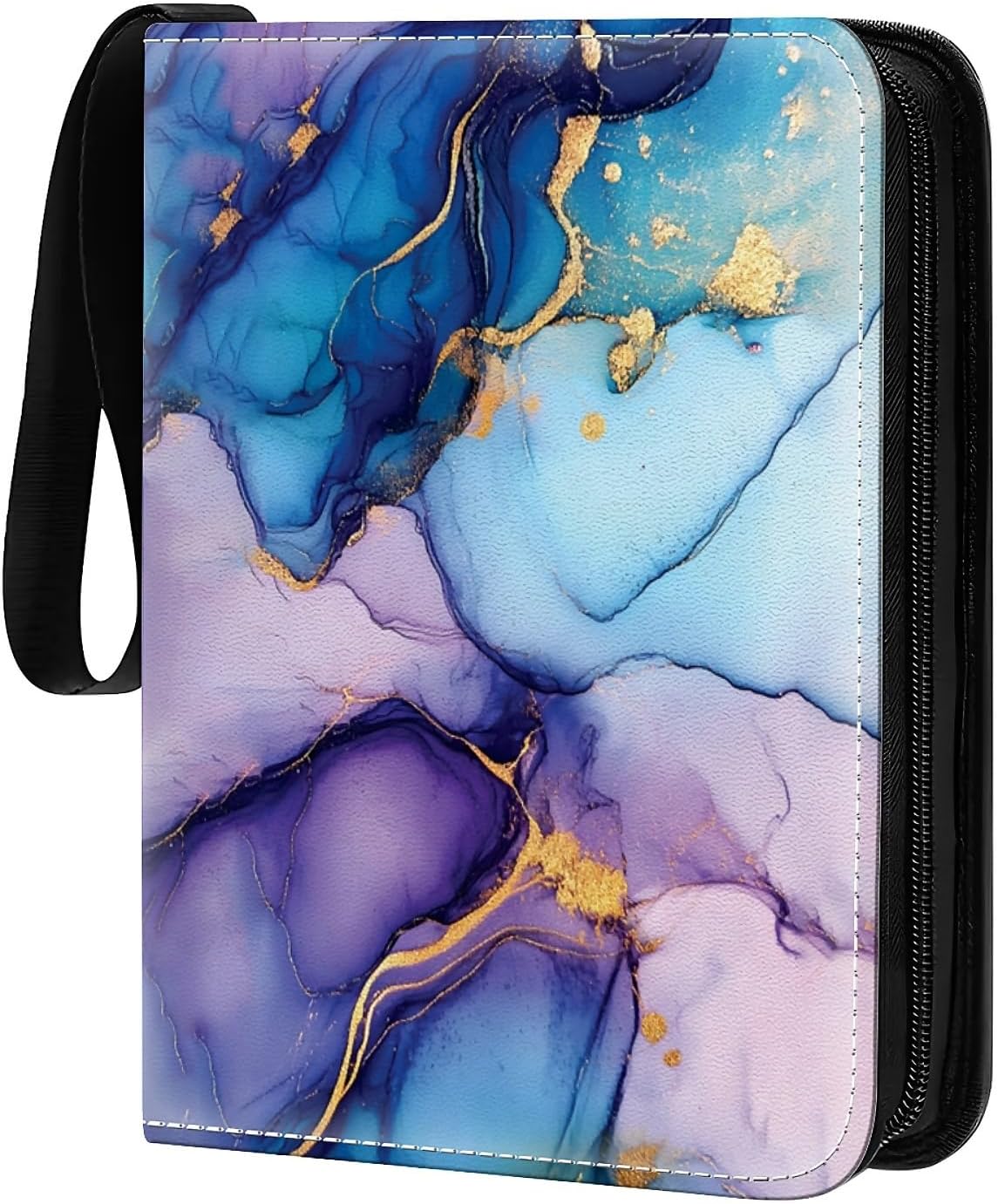 Card Binder 400 Pockets, 50 Sleeves Large Binder Trading Cards Holder 4 Pocket, Storage Organizer, Album Folder Case Protector Collector Gift Alcohol Ink Swirls Blue Purple Gold